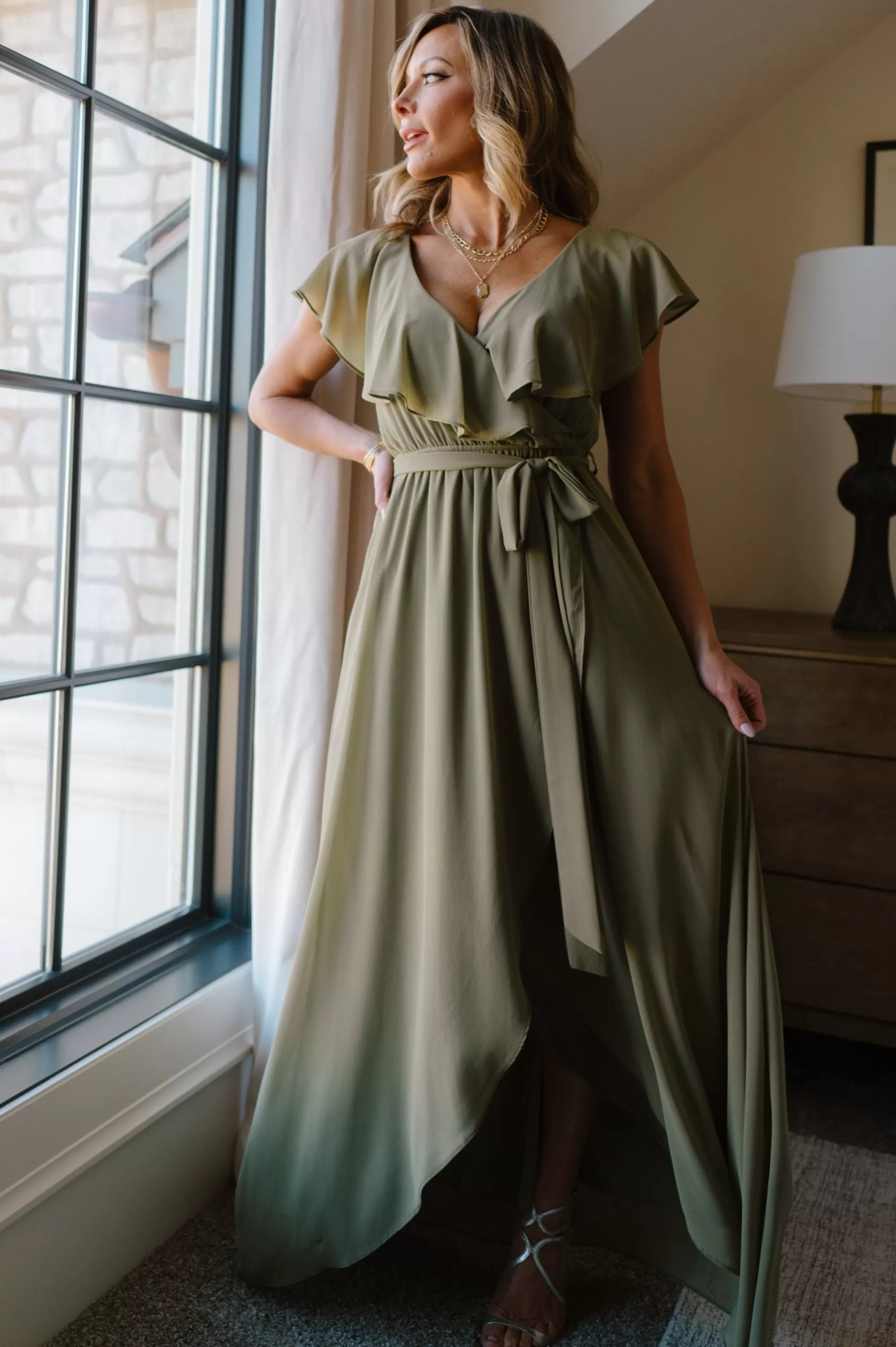 SALE | Baltic Born Katya Ruffle Maxi Dress | Dusty Olive