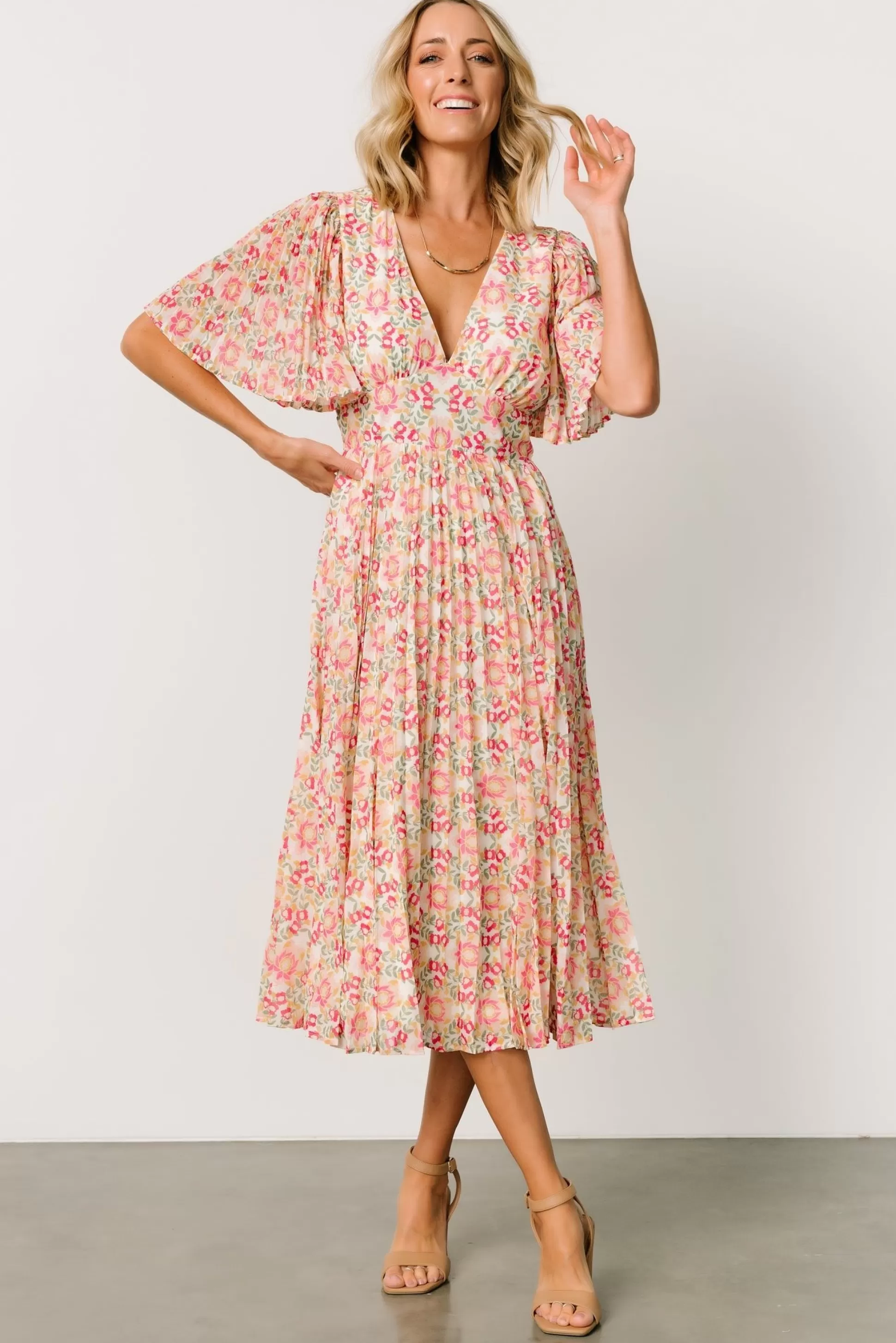 SALE | Baltic Born Kaya Midi Dress | Ivory + Pink Floral