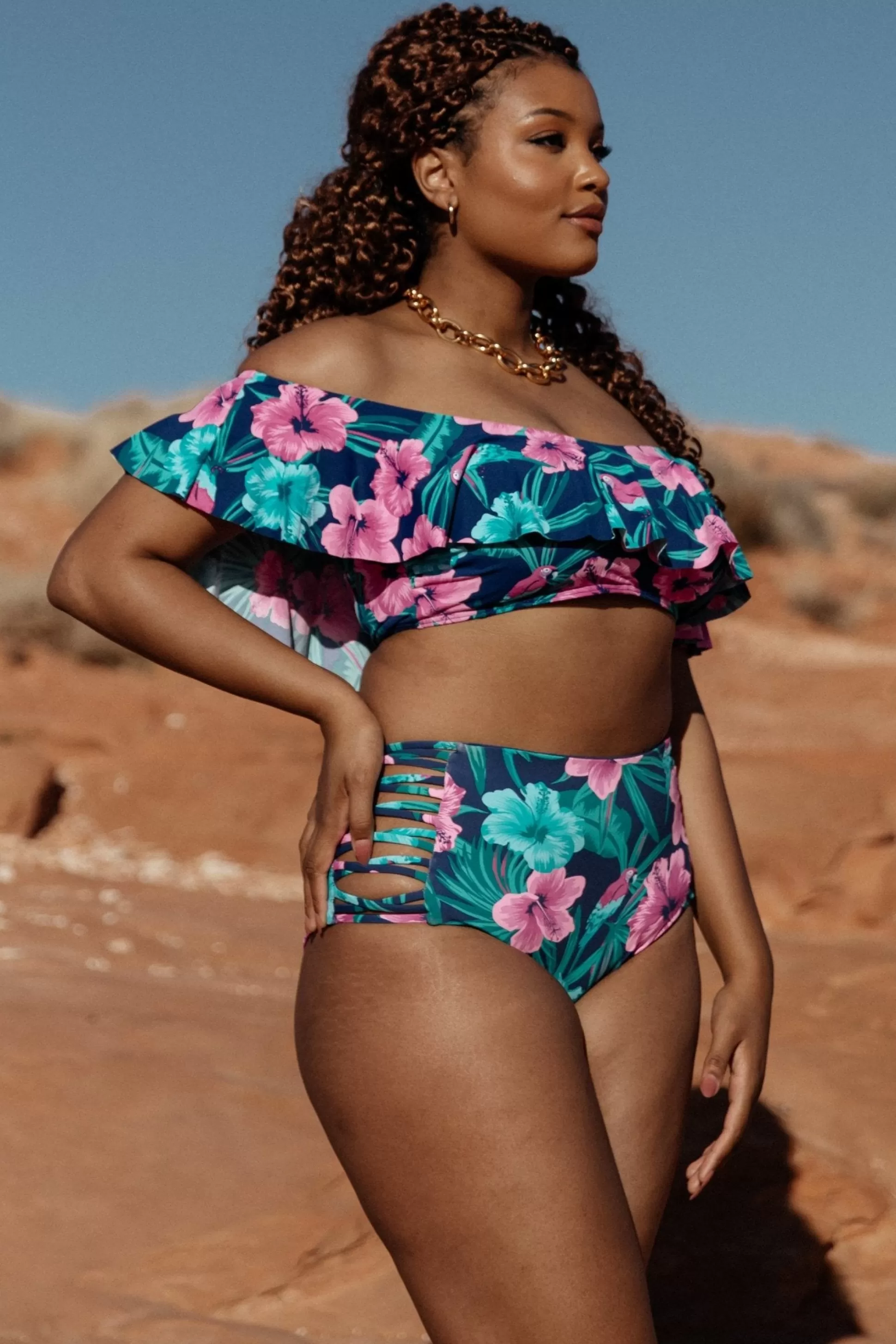 bikini | Baltic Born Keke High Waisted Bikini Bottom | Navy Tropical Floral