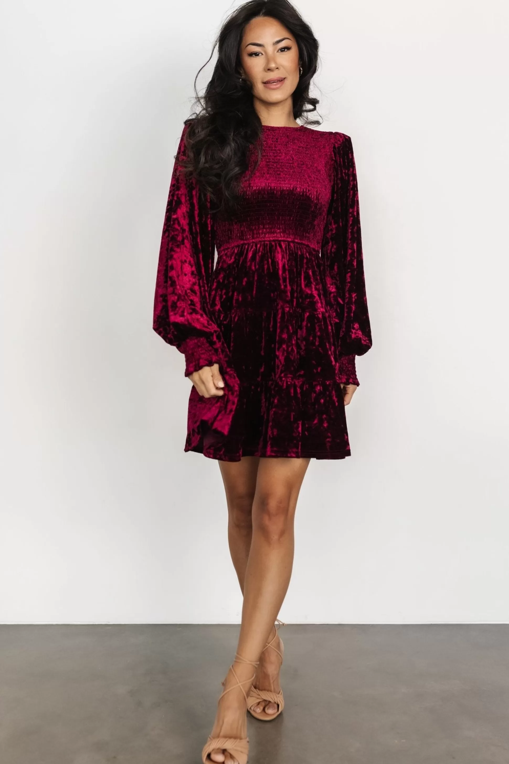 short dresses | WEDDING SUITE | Baltic Born Kele Crushed Velvet Mini Dress | Deep Berry