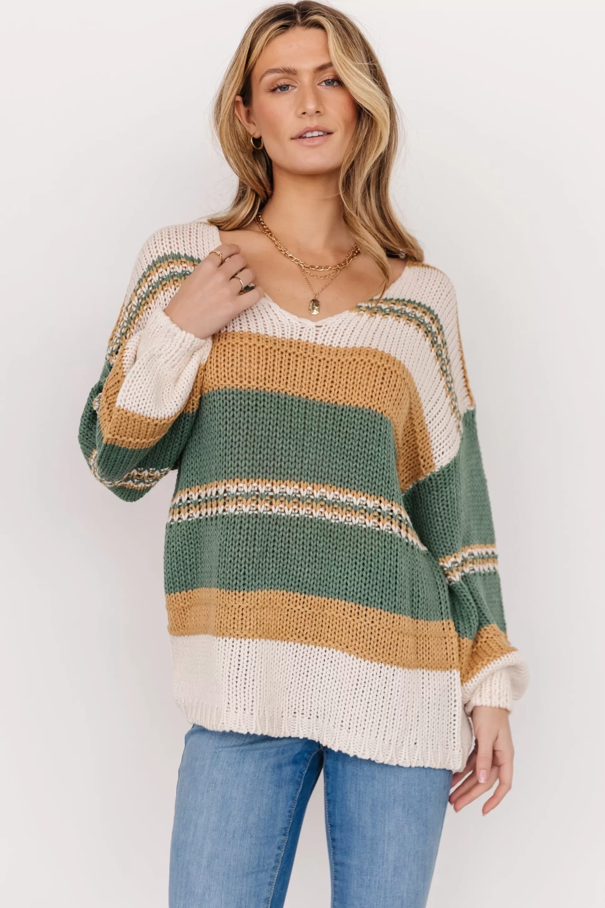 SALE | Baltic Born Keller Stripe Sweater | Green + Camel