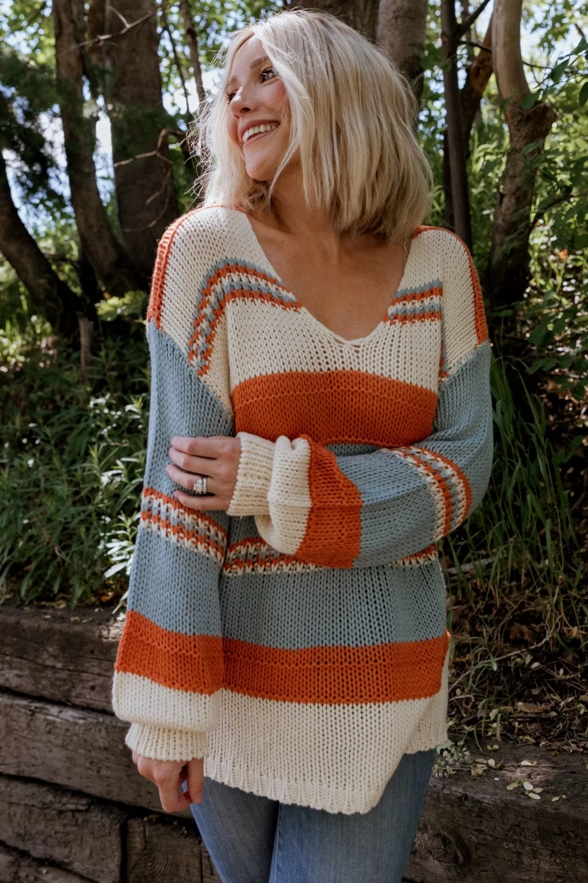 SALE | Baltic Born Keller Stripe Sweater | Light Blue + Orange