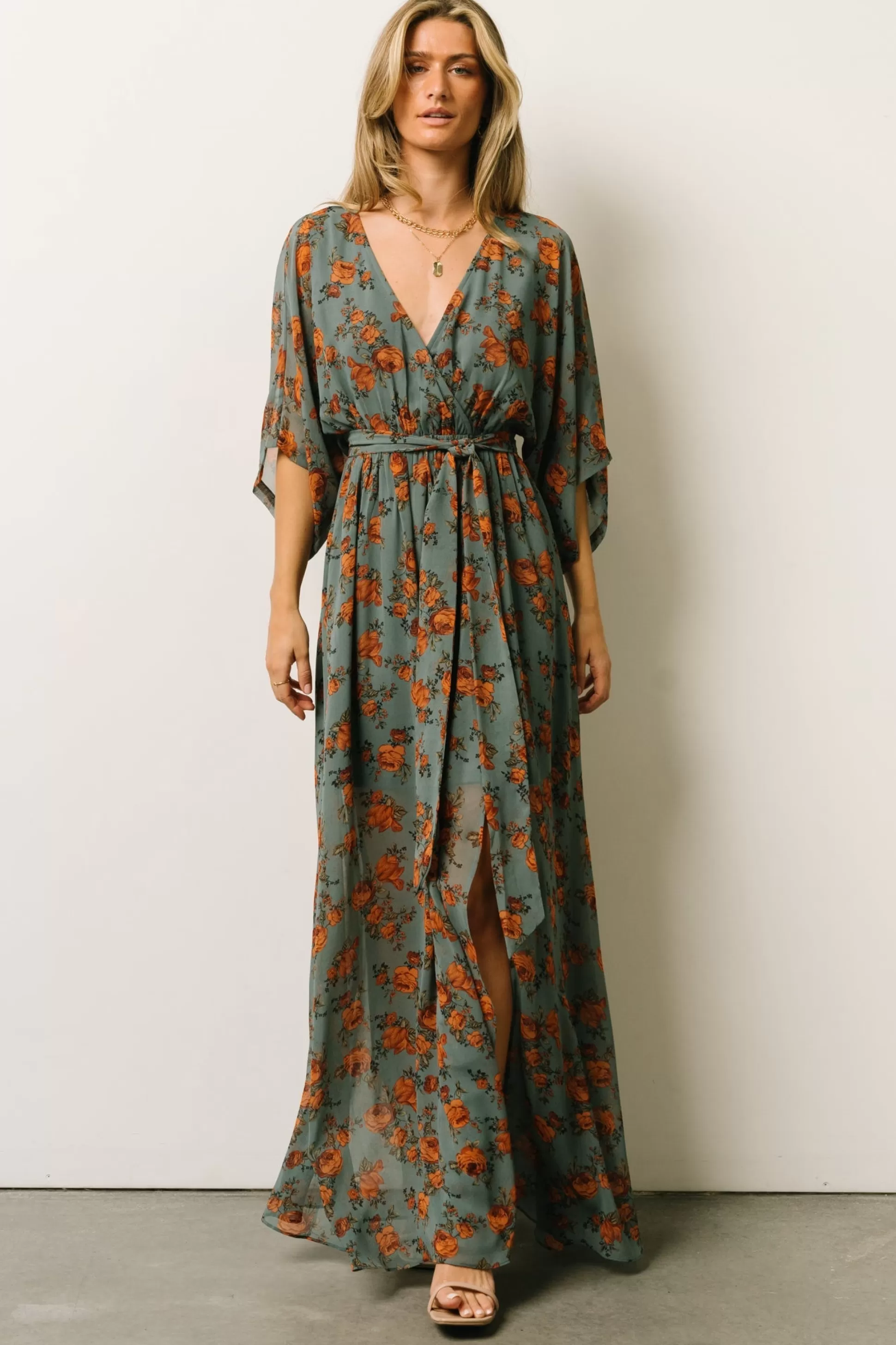 WEDDING SUITE | wedding guest | Baltic Born Kia Kimono Maxi Dress | Dusty Blue Floral