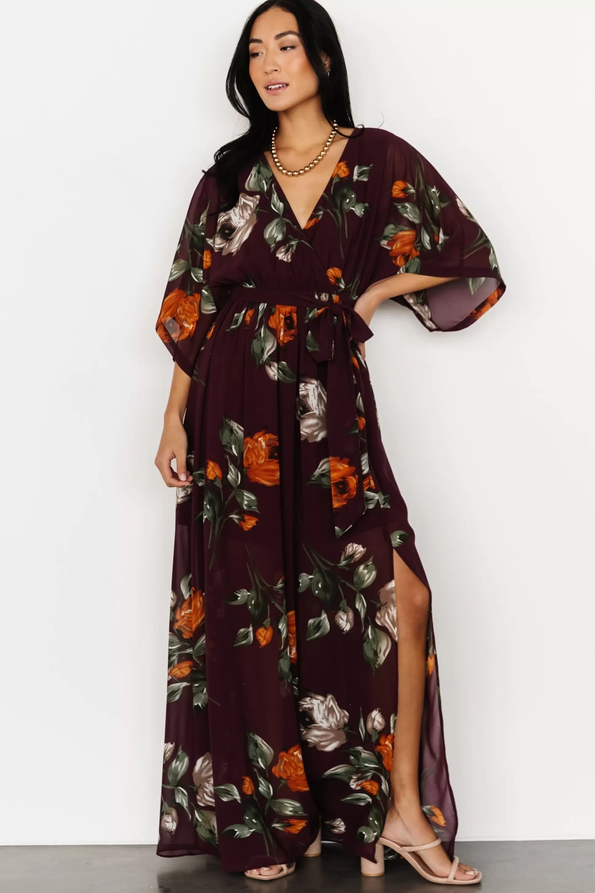 WEDDING SUITE | wedding guest | Baltic Born Kia Kimono Maxi Dress | Eggplant Floral