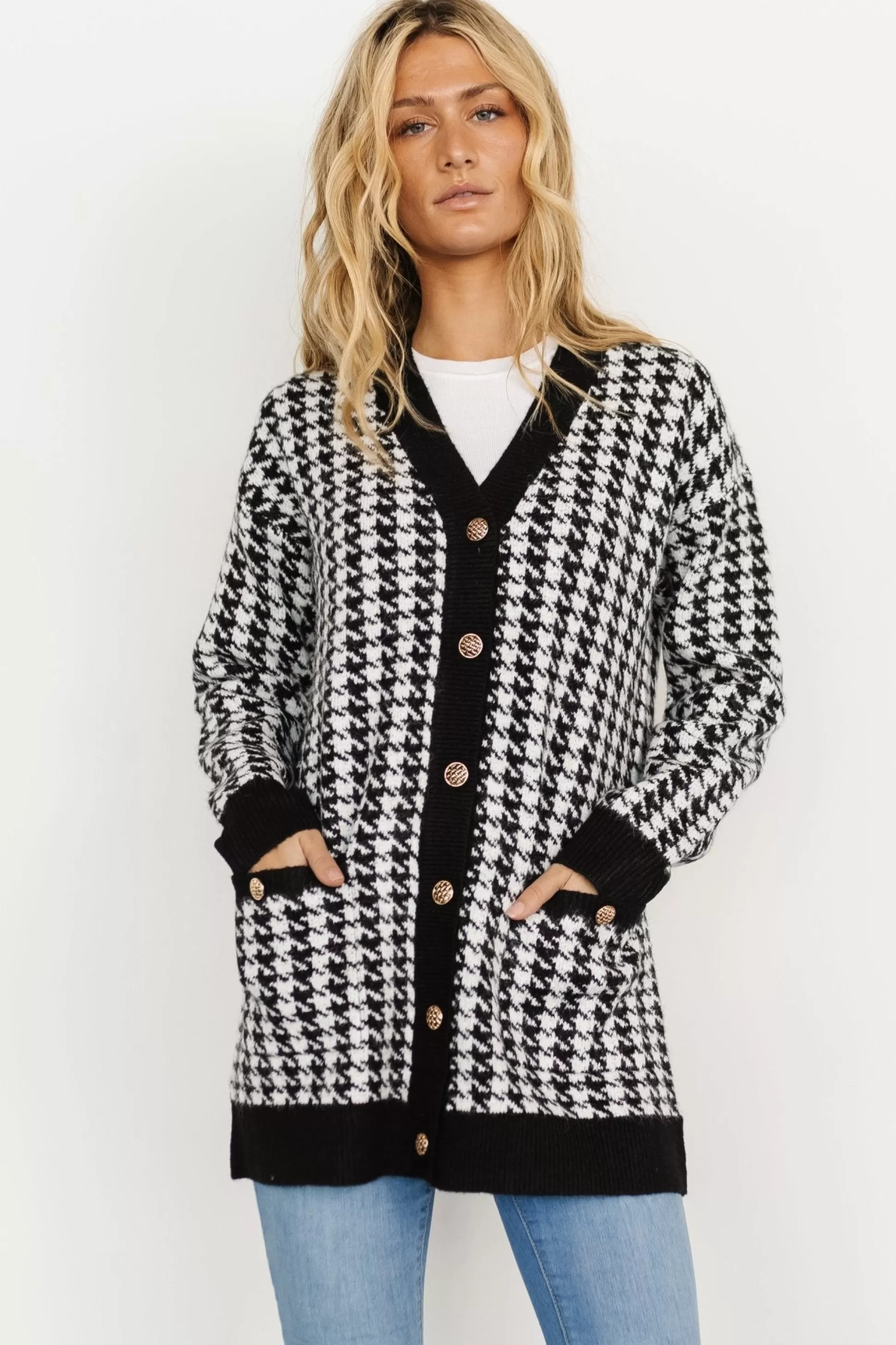 cardigans | Baltic Born Kimball Houndstooth Cardigan | Black + White