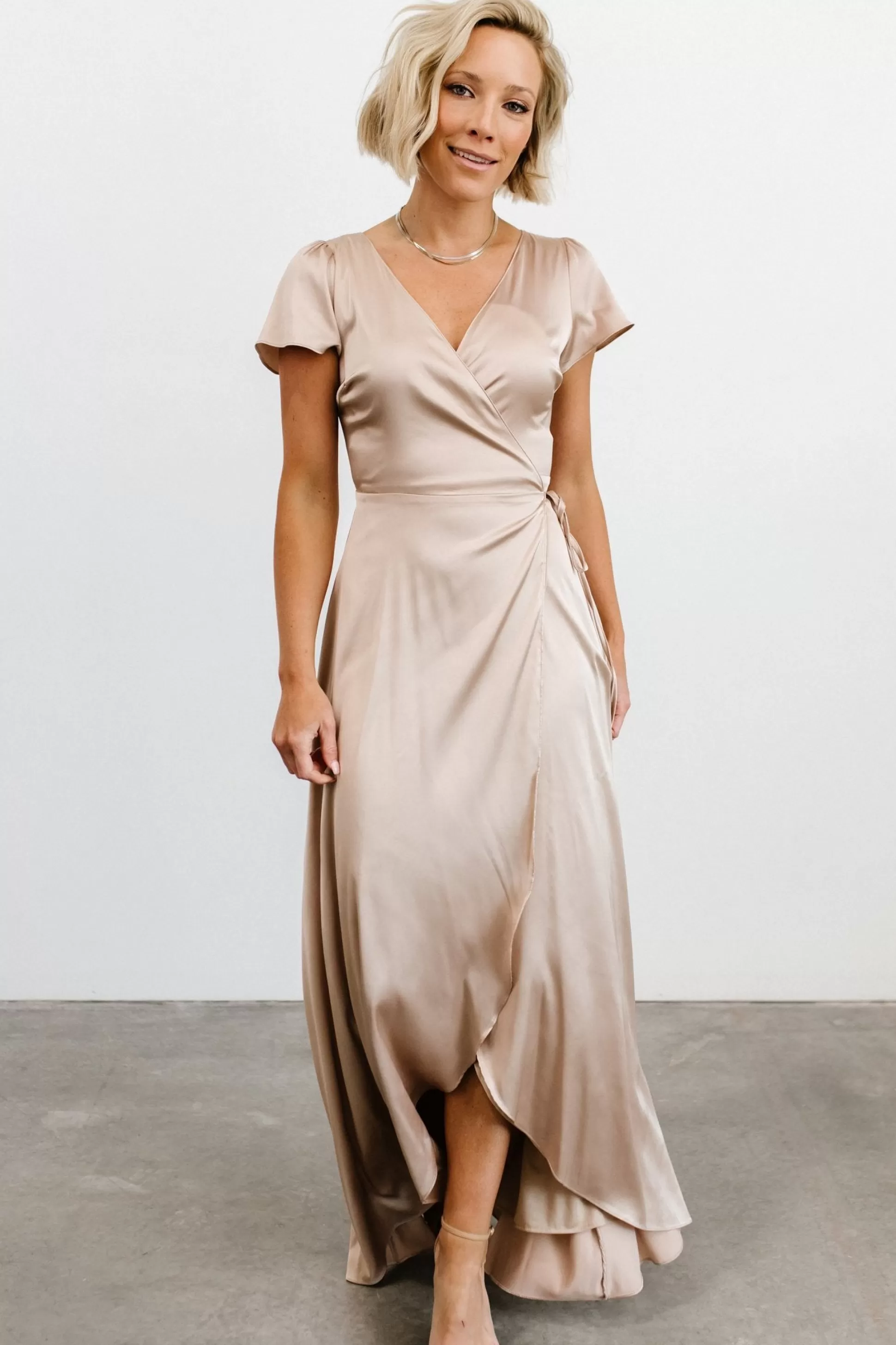 WEDDING SUITE | wedding guest | Baltic Born Krystal Satin Wrap Gown | Champagne