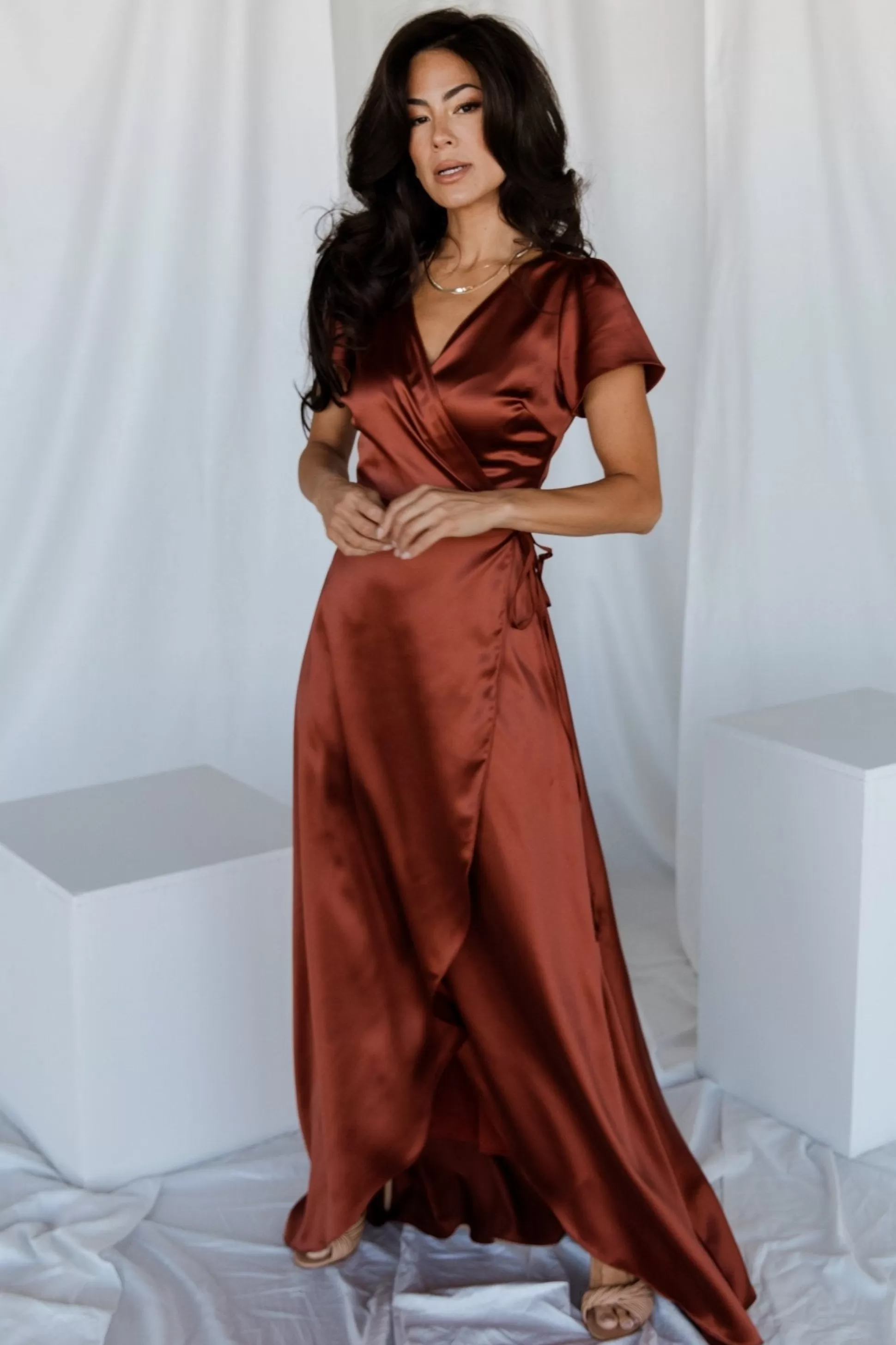 WEDDING SUITE | wedding guest | Baltic Born Krystal Satin Wrap Gown | Cinnamon