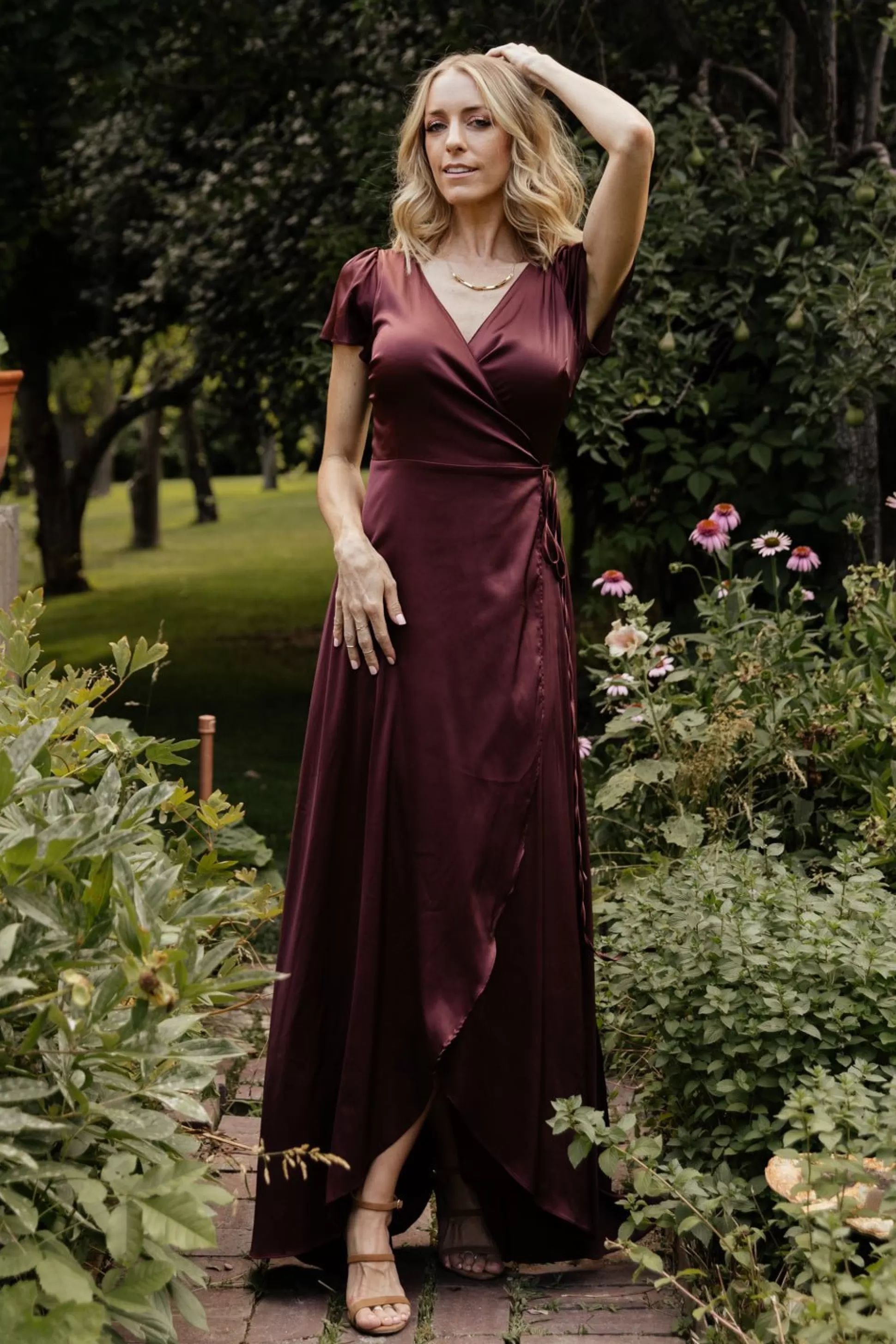 WEDDING SUITE | wedding guest | Baltic Born Krystal Satin Wrap Gown | Dark Clove