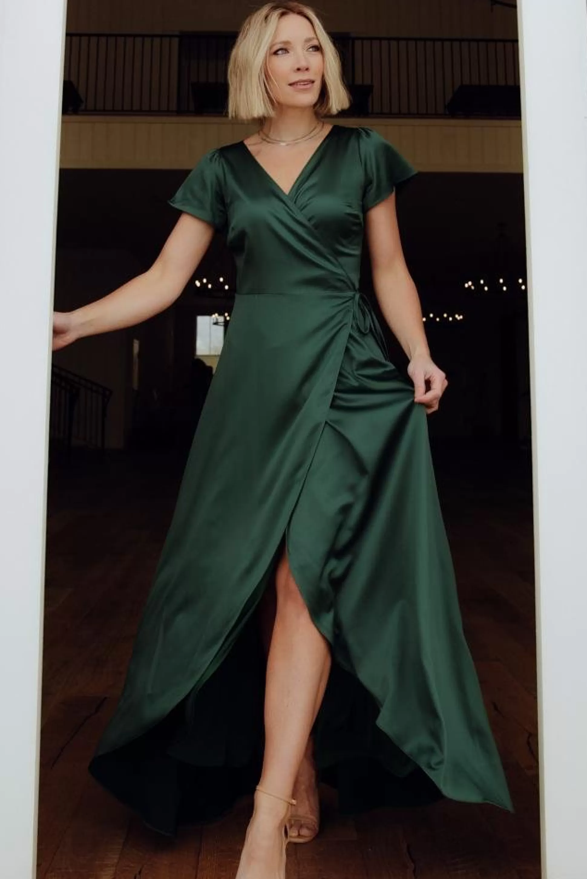 WEDDING SUITE | wedding guest | Baltic Born Krystal Satin Wrap Gown | Green