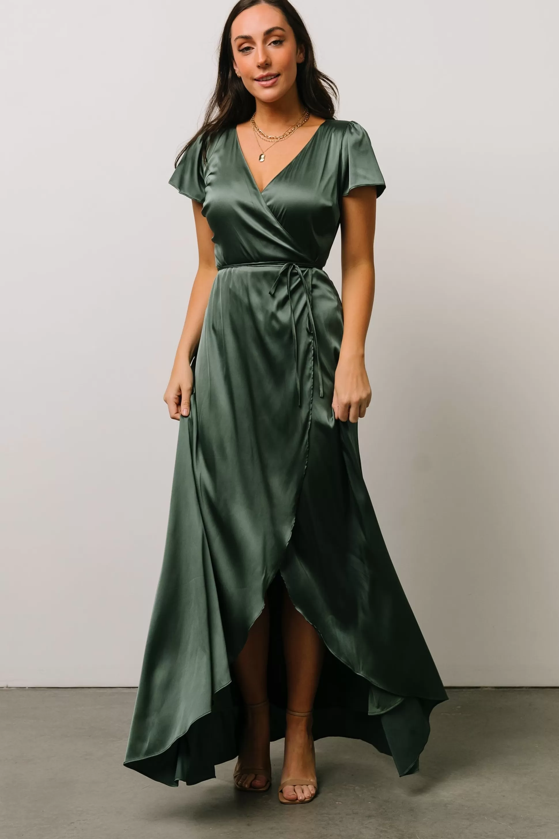 WEDDING SUITE | wedding guest | Baltic Born Krystal Satin Wrap Gown | Winter Green