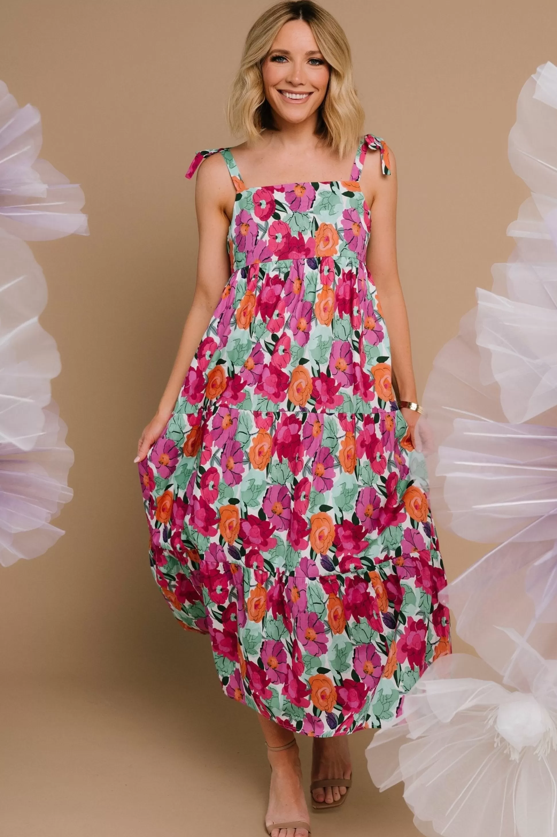 midi dresses | Baltic Born Lakewood Tie Dress | Pink Multi