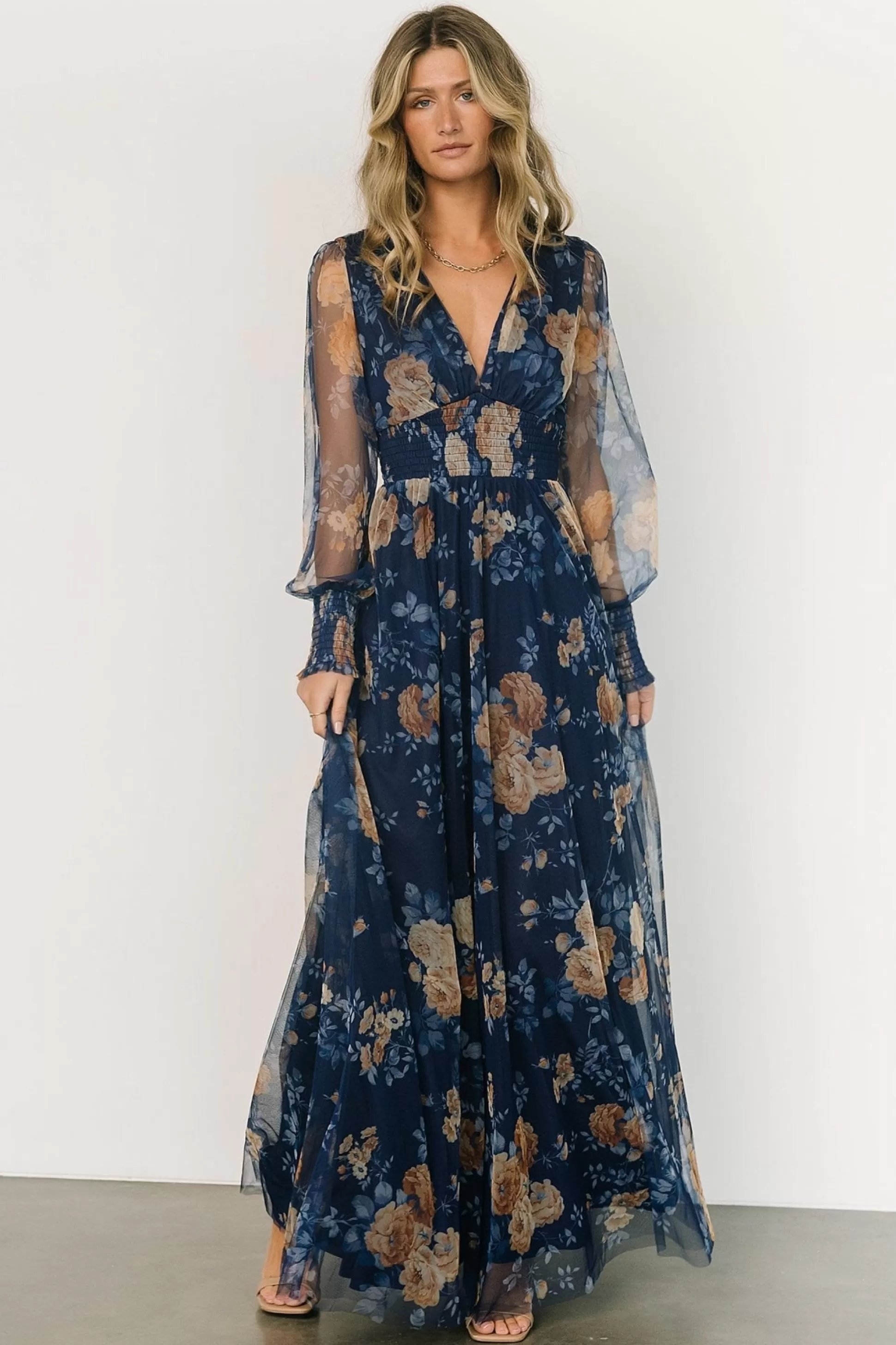BEST SELLERS | DRESSES | Baltic Born Layla Tulle Maxi Dress | Blue + Golden Floral