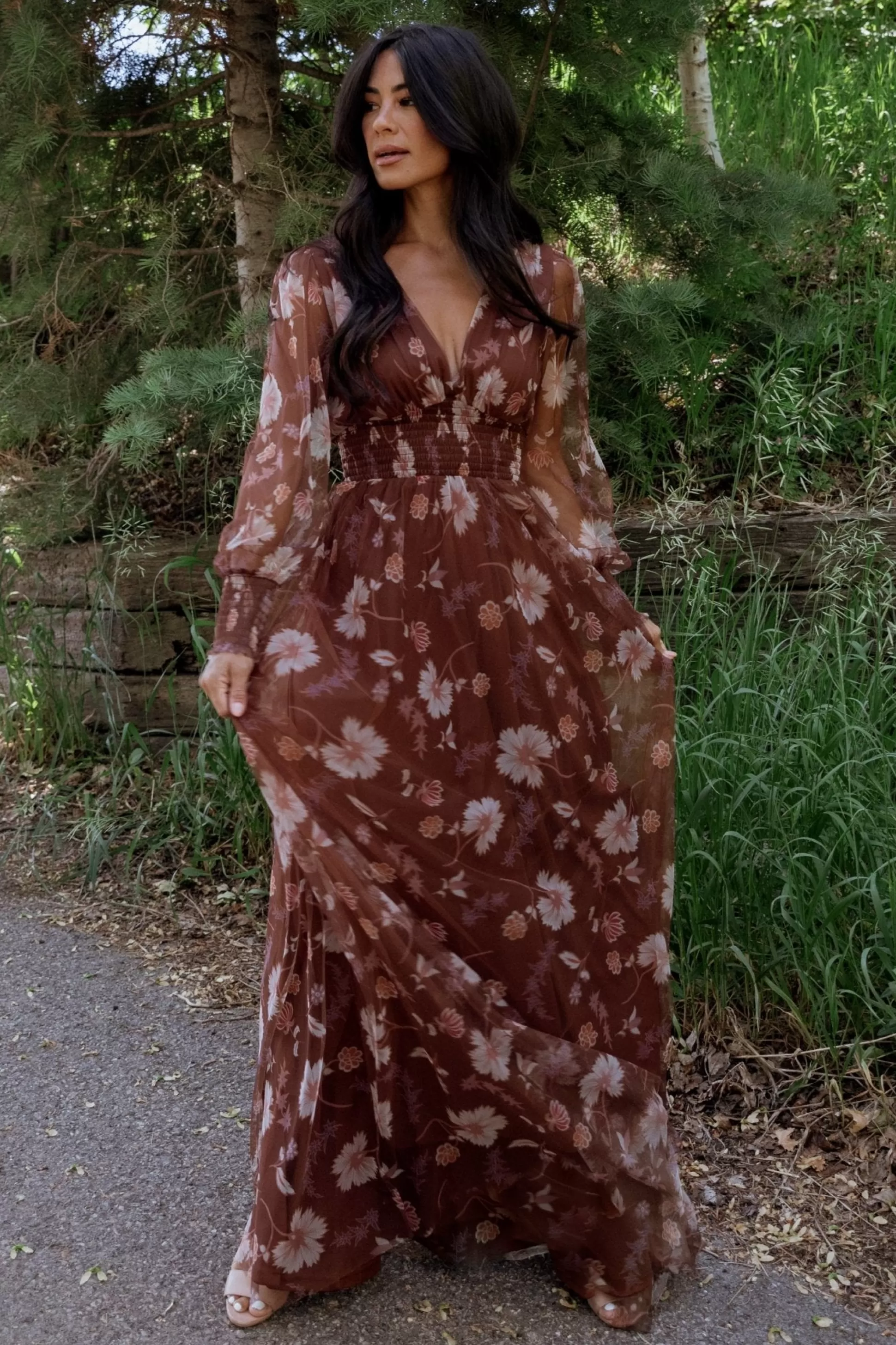 DRESSES | maxi dresses | Baltic Born Layla Tulle Maxi Dress | Chestnut Floral