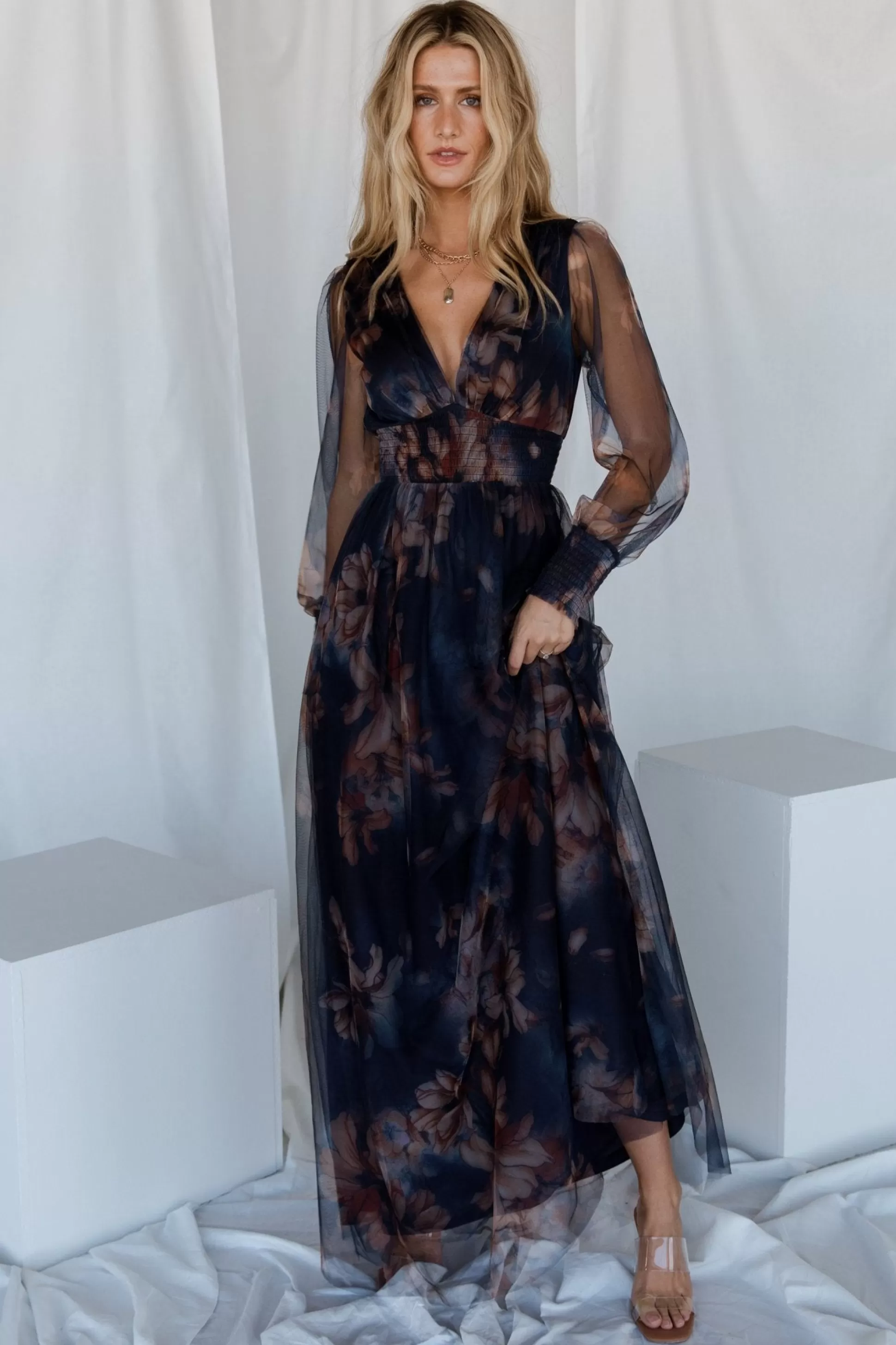 DRESSES | maxi dresses | Baltic Born Layla Tulle Maxi Dress | Dark Blue Floral