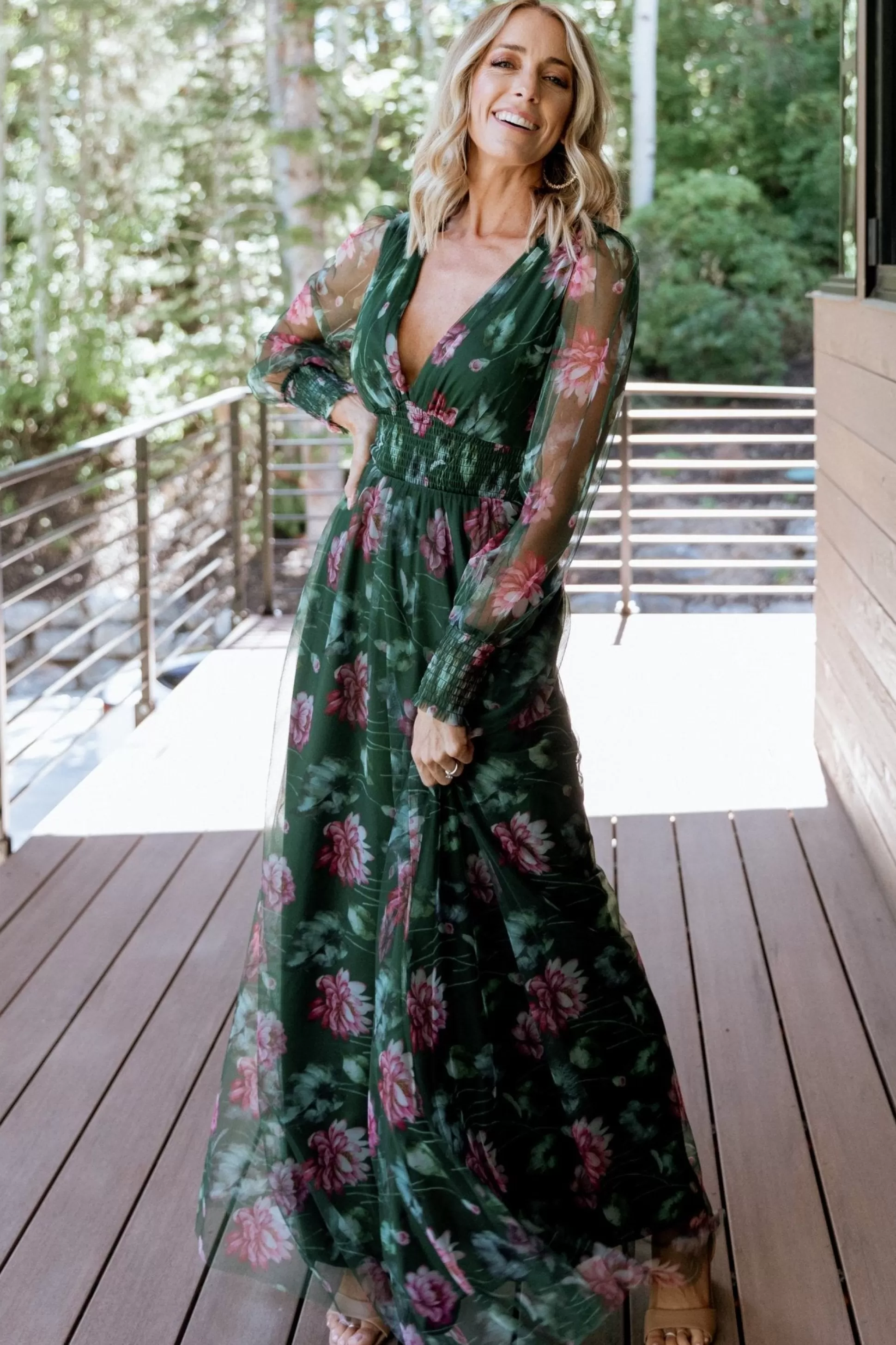DRESSES | maxi dresses | Baltic Born Layla Tulle Maxi Dress | Green + Pink Floral