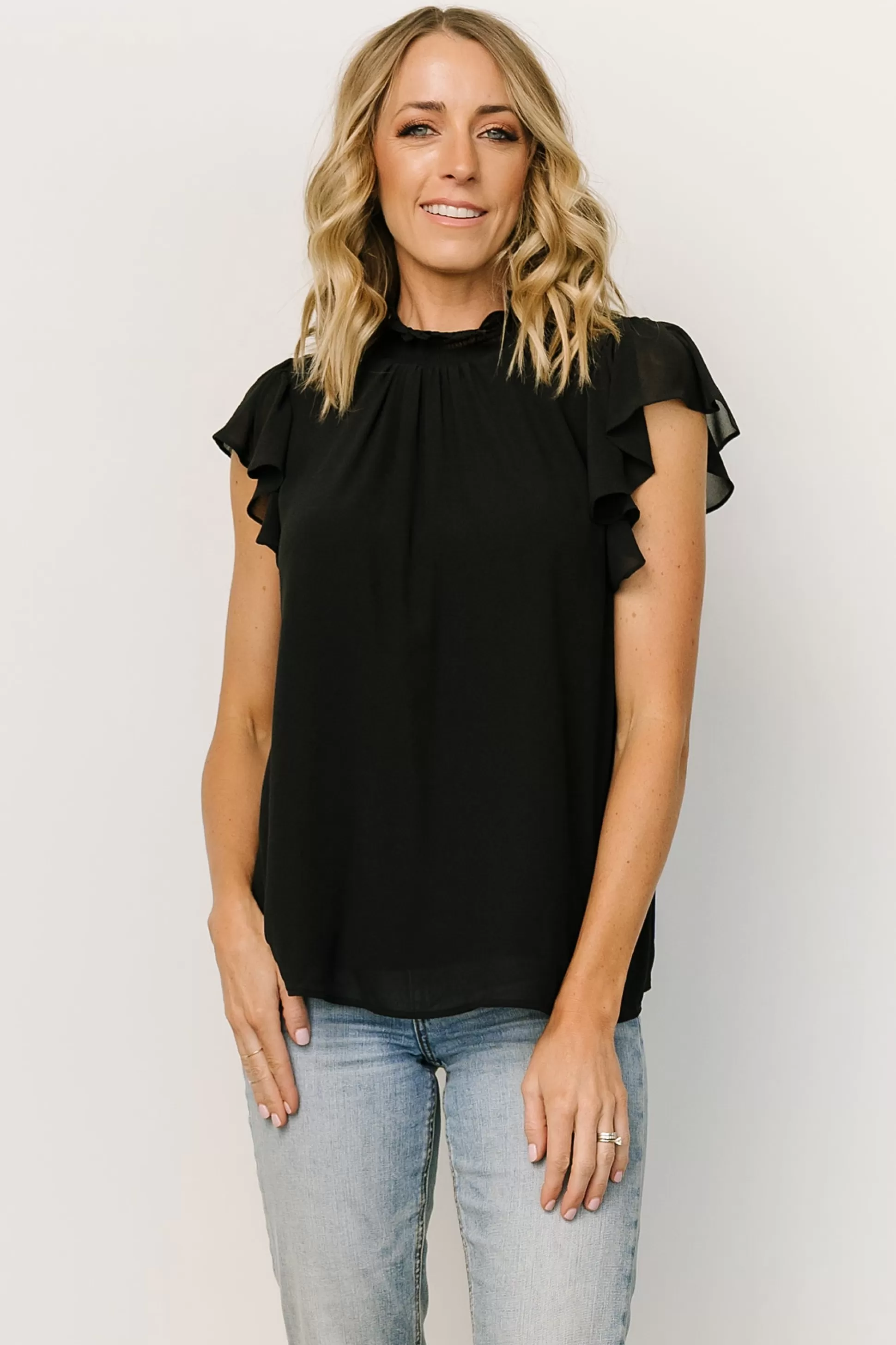 blouses + shirts | Baltic Born Leah Mock Neck Top | Black