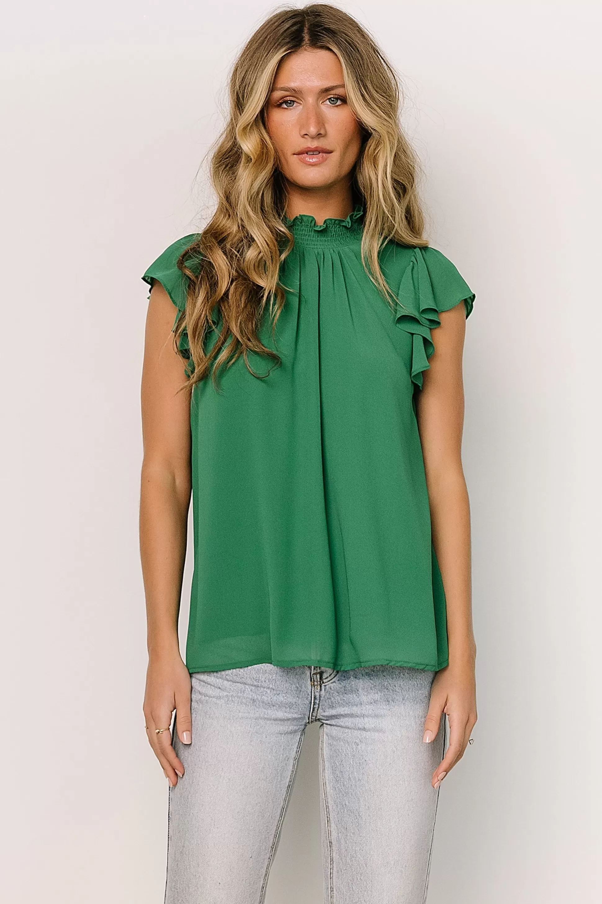 blouses + shirts | Baltic Born Leah Mock Neck Top | Green