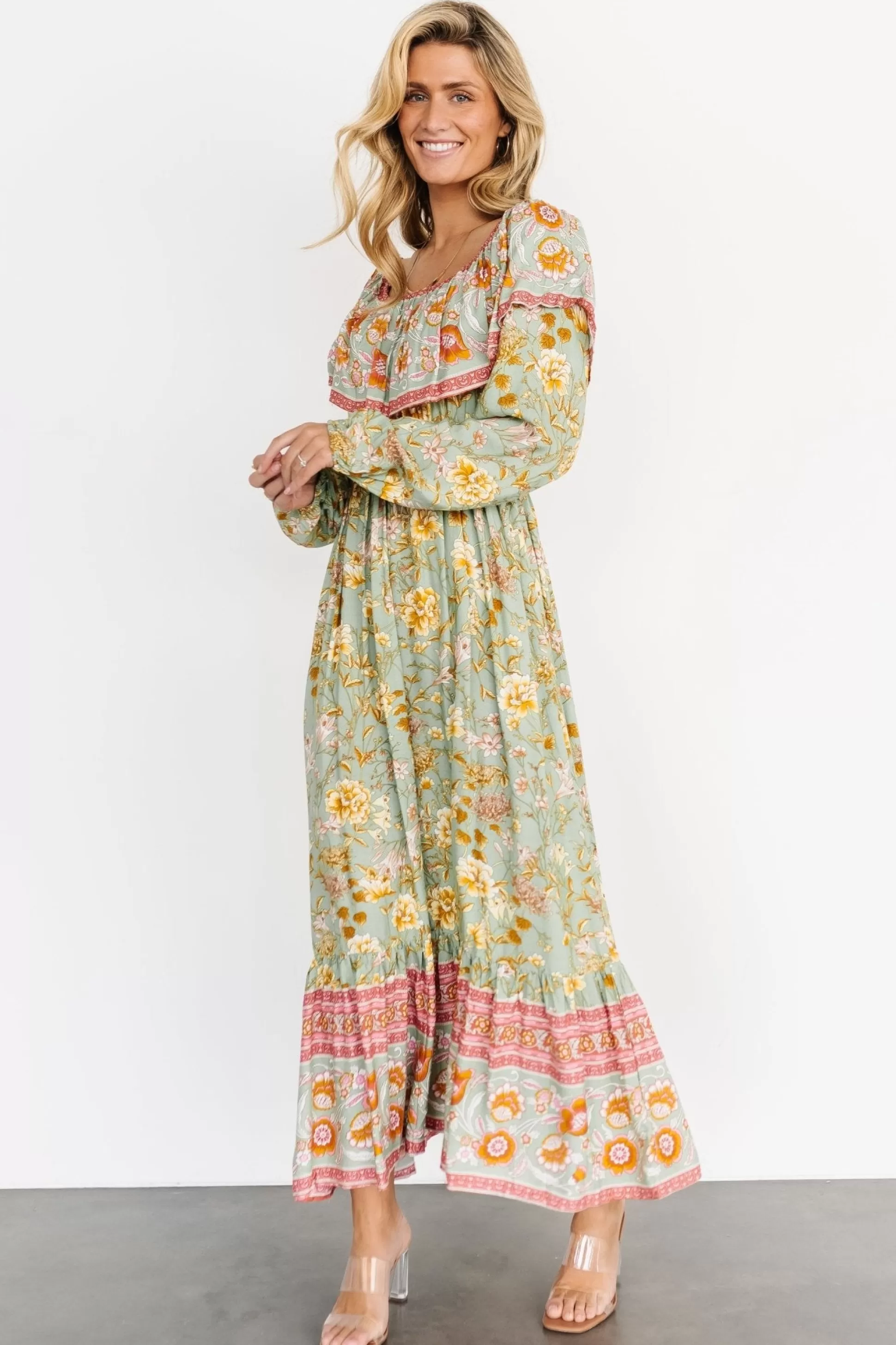 bump friendly | Baltic Born Leidy Off Shoulder Maxi Dress | Sage Multi