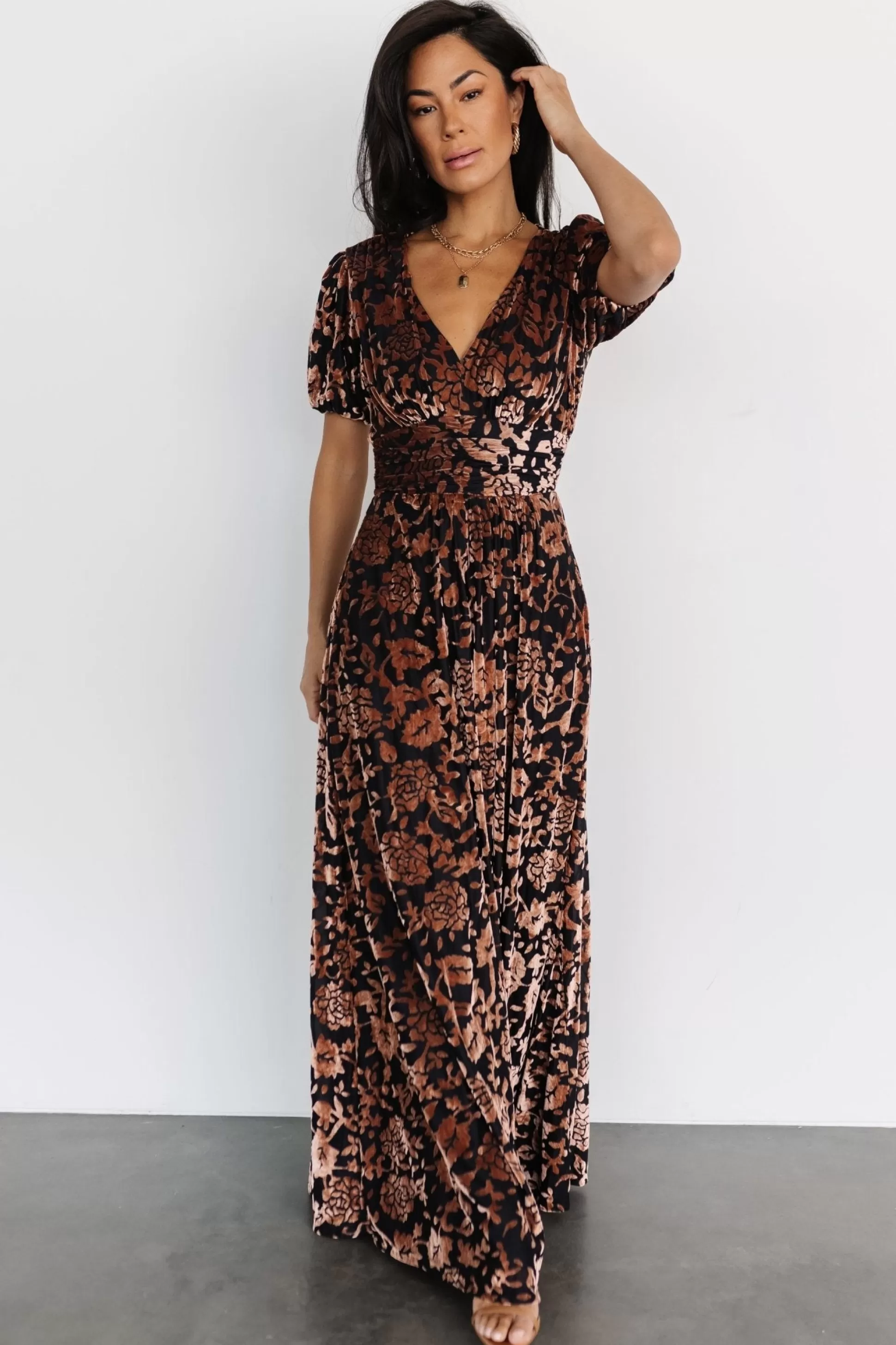 maxi dresses | EXTENDED SIZING | Baltic Born Leslie Velvet Maxi Dress | Black + Bronze