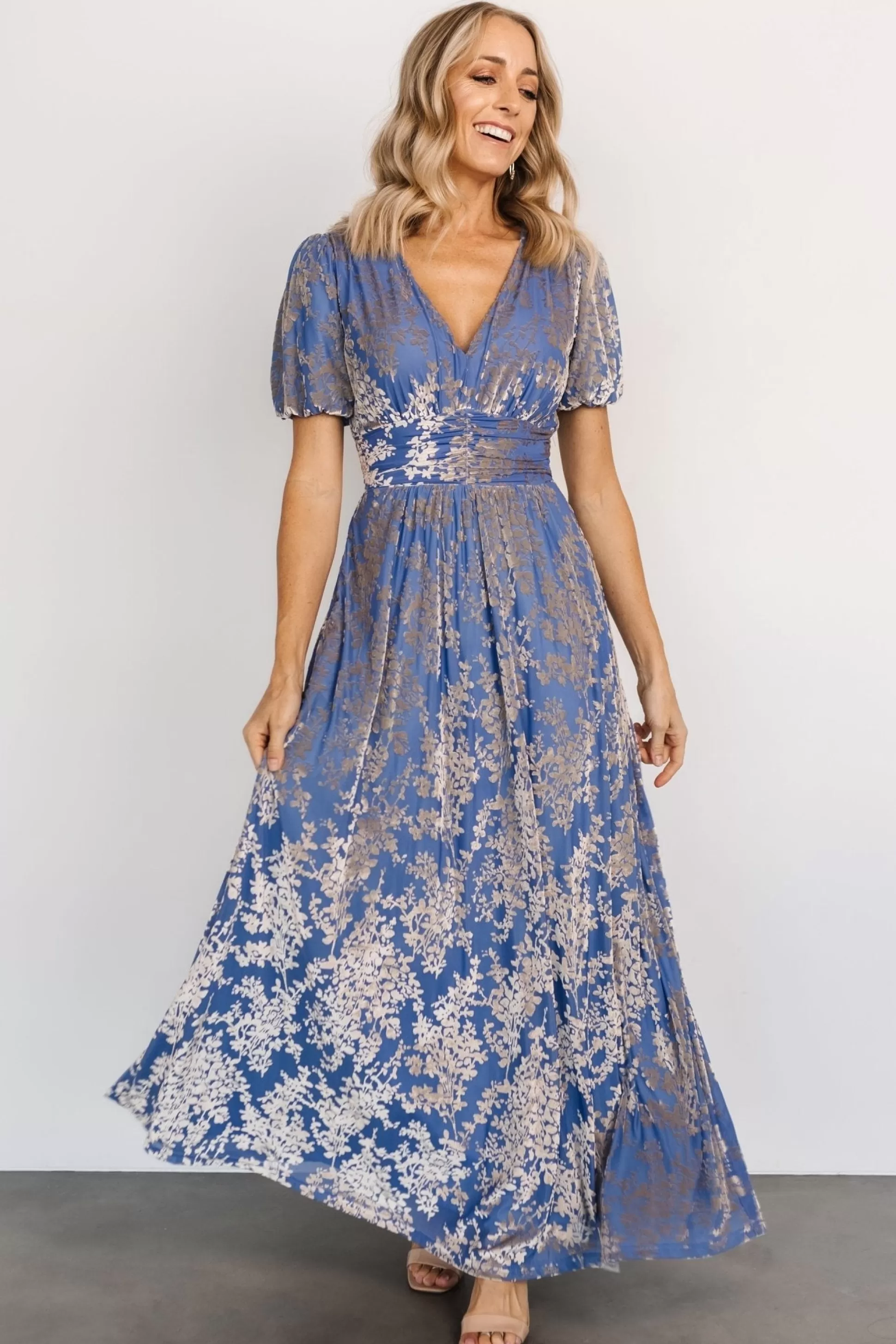 maxi dresses | EXTENDED SIZING | Baltic Born Leslie Velvet Maxi Dress | Blue + Silver