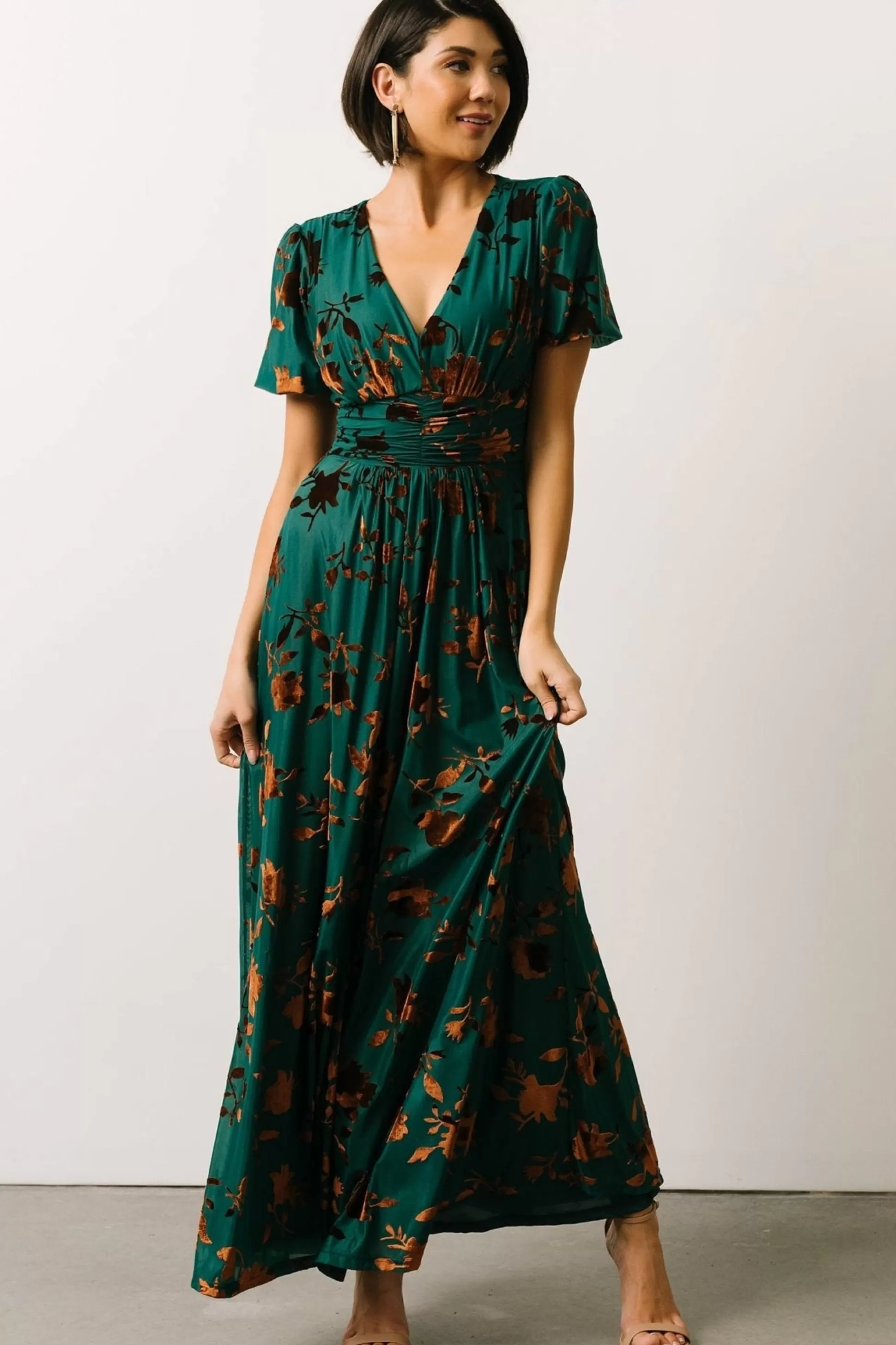 maxi dresses | EXTENDED SIZING | Baltic Born Leslie Velvet Maxi Dress | Bronze + Jade