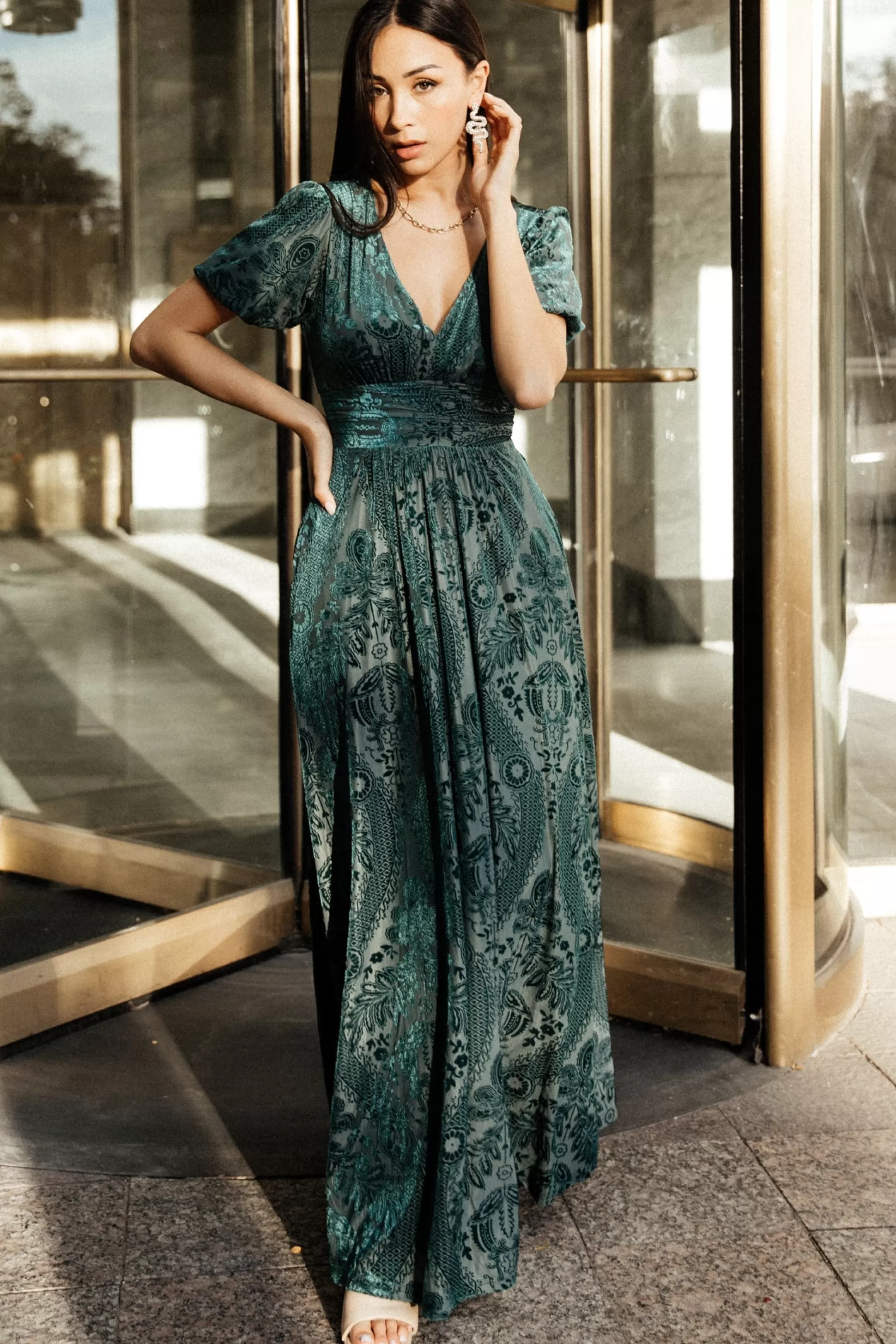 maxi dresses | EXTENDED SIZING | Baltic Born Leslie Velvet Maxi Dress | Emerald