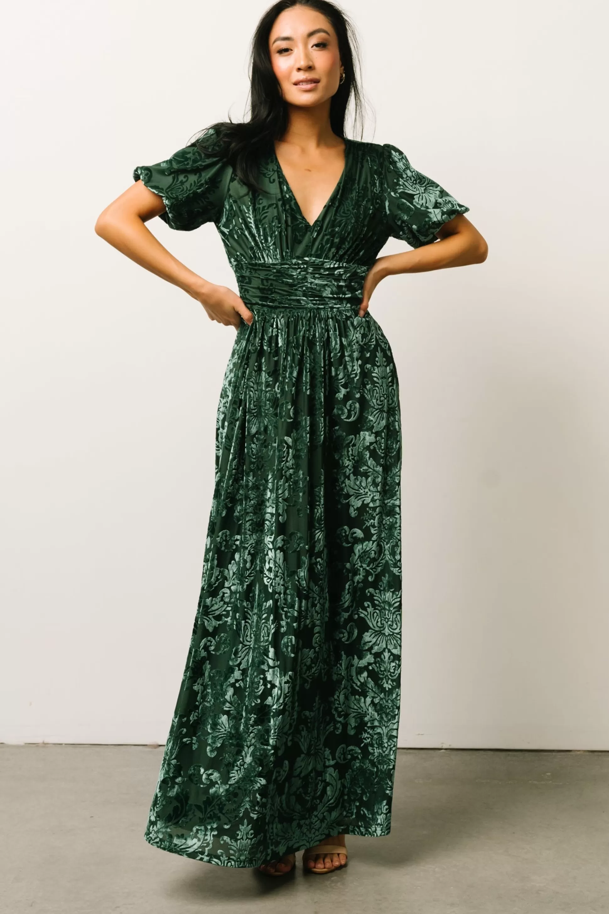 maxi dresses | EXTENDED SIZING | Baltic Born Leslie Velvet Maxi Dress | Pine