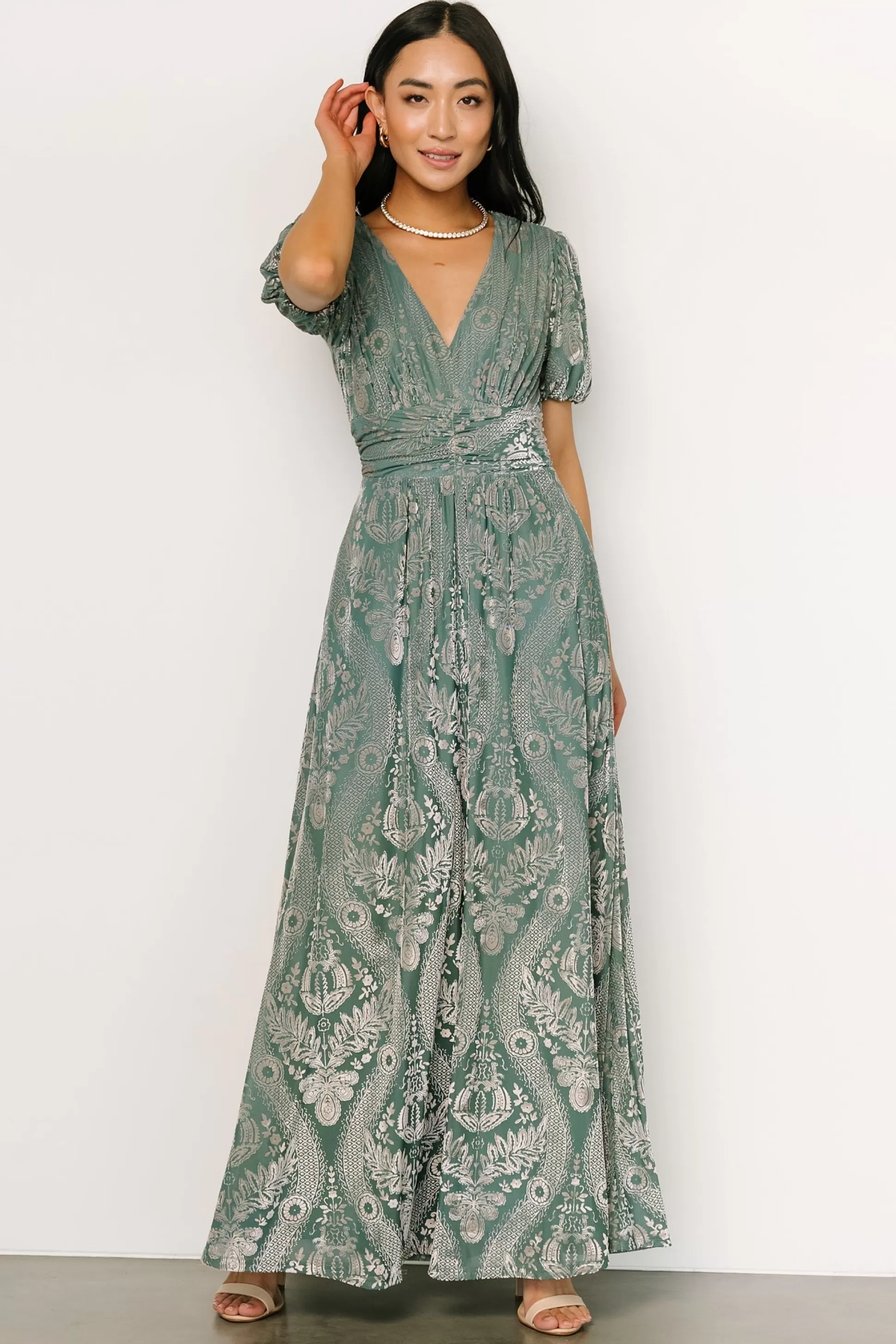 maxi dresses | EXTENDED SIZING | Baltic Born Leslie Velvet Maxi Dress | Sage + Silver