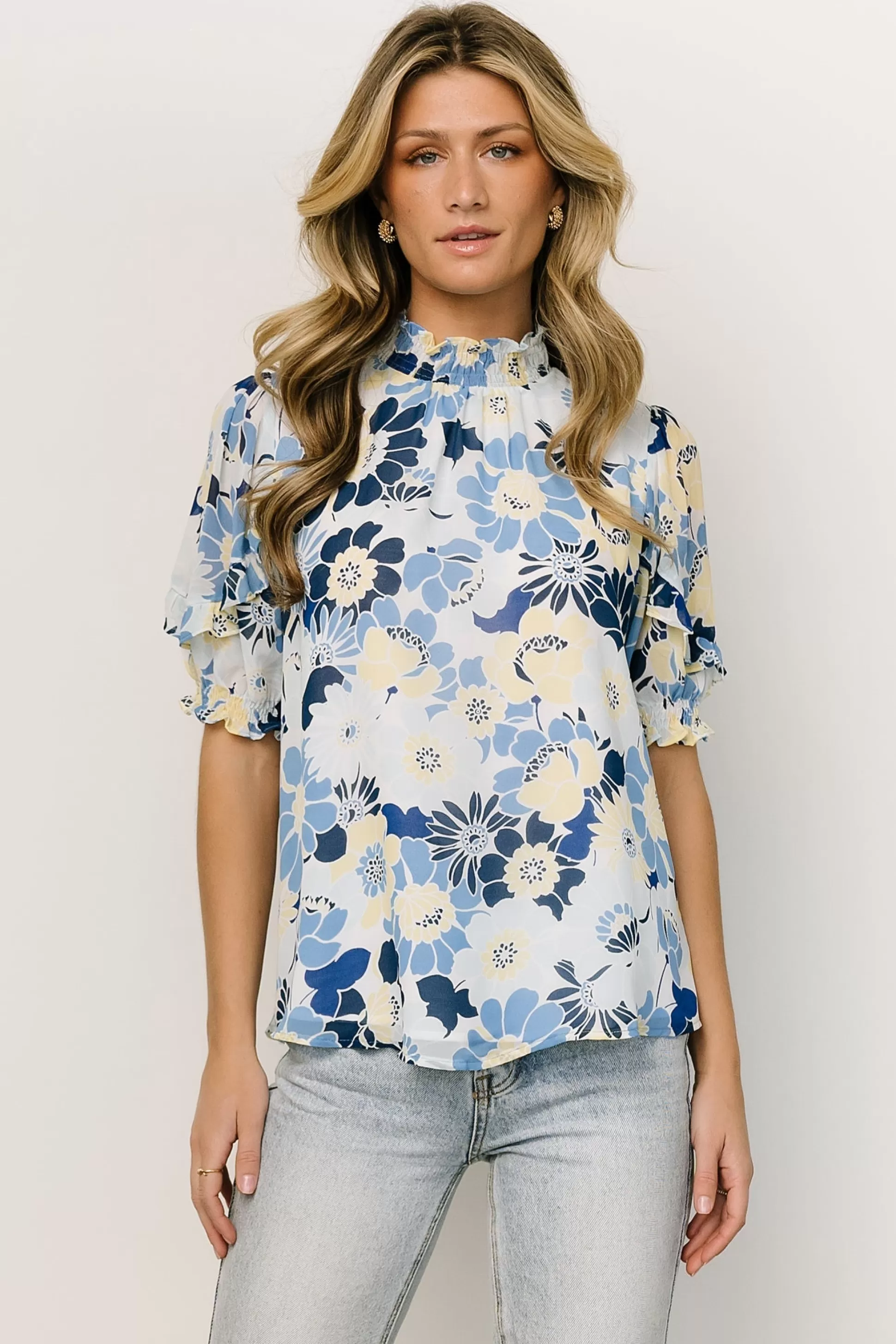 blouses + shirts | Baltic Born Lisa Ruffle Sleeve Top | Blue Floral