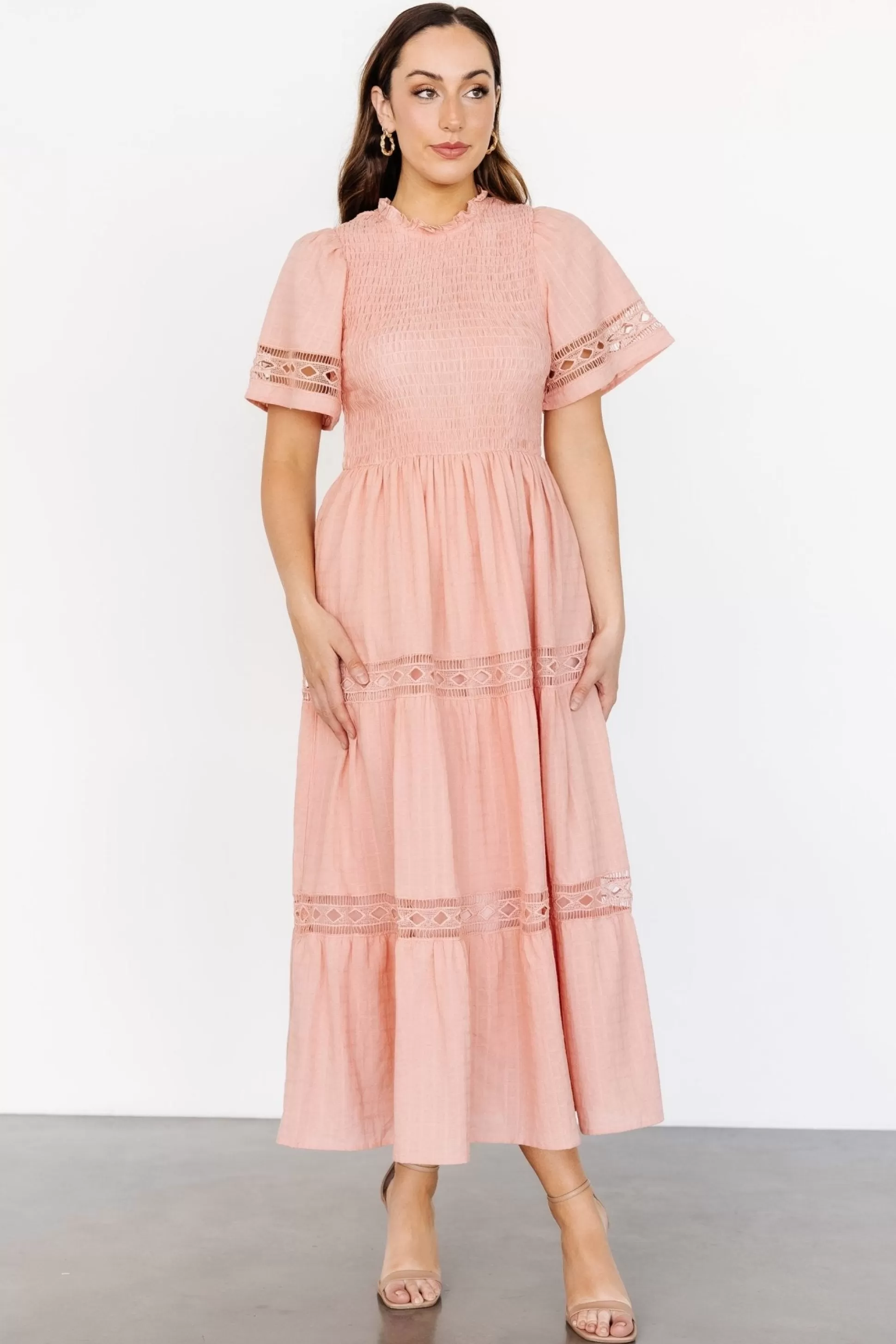 maxi dresses | WINTER ESSENTIALS | Baltic Born Loveland Geo Lace Maxi Dress | Peach