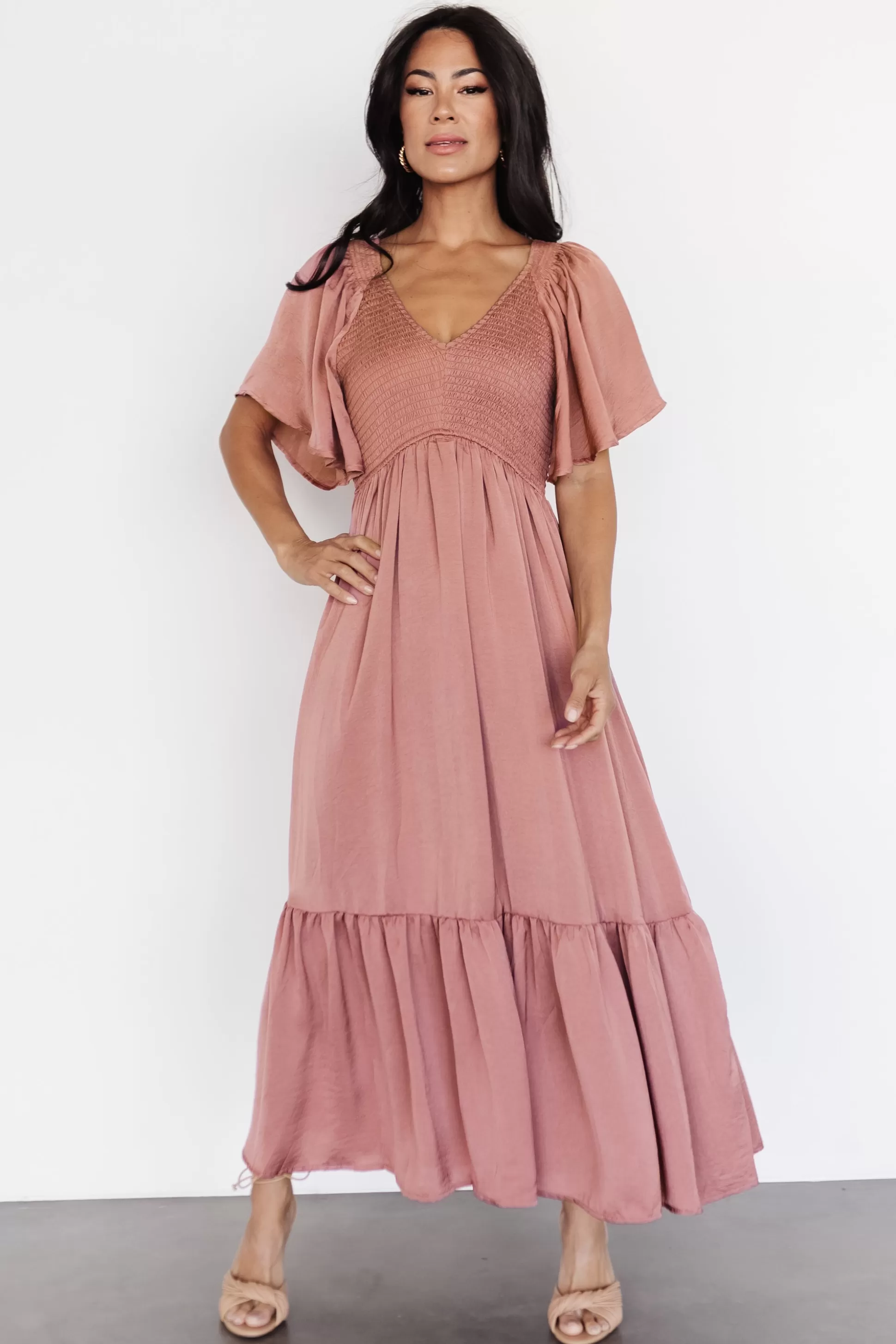 EXTENDED SIZING | Baltic Born Lovell Smocked Midi Dress | Dark Mauve