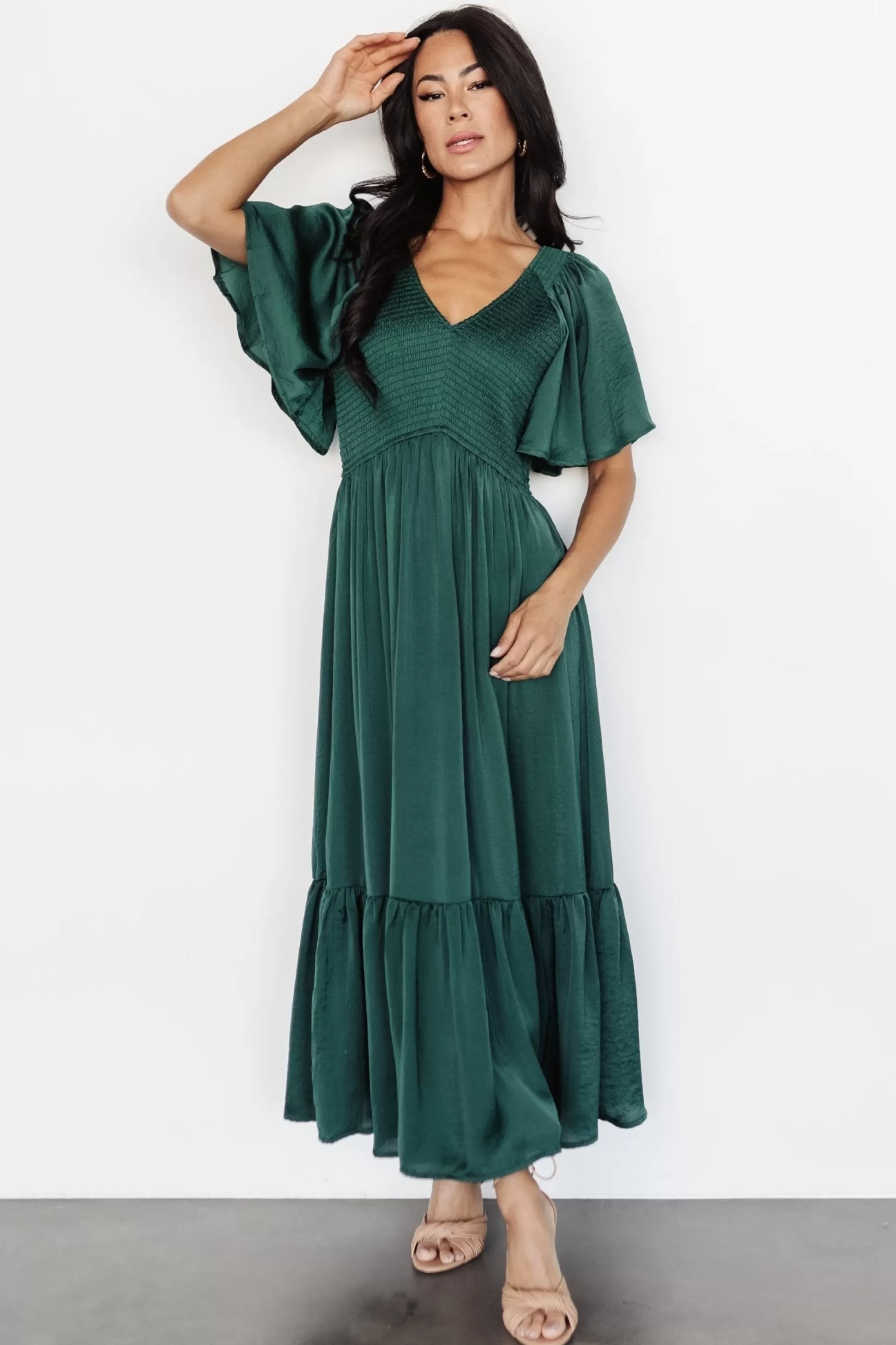 midi dresses | WINTER ESSENTIALS | Baltic Born Lovell Smocked Midi Dress | Emerald