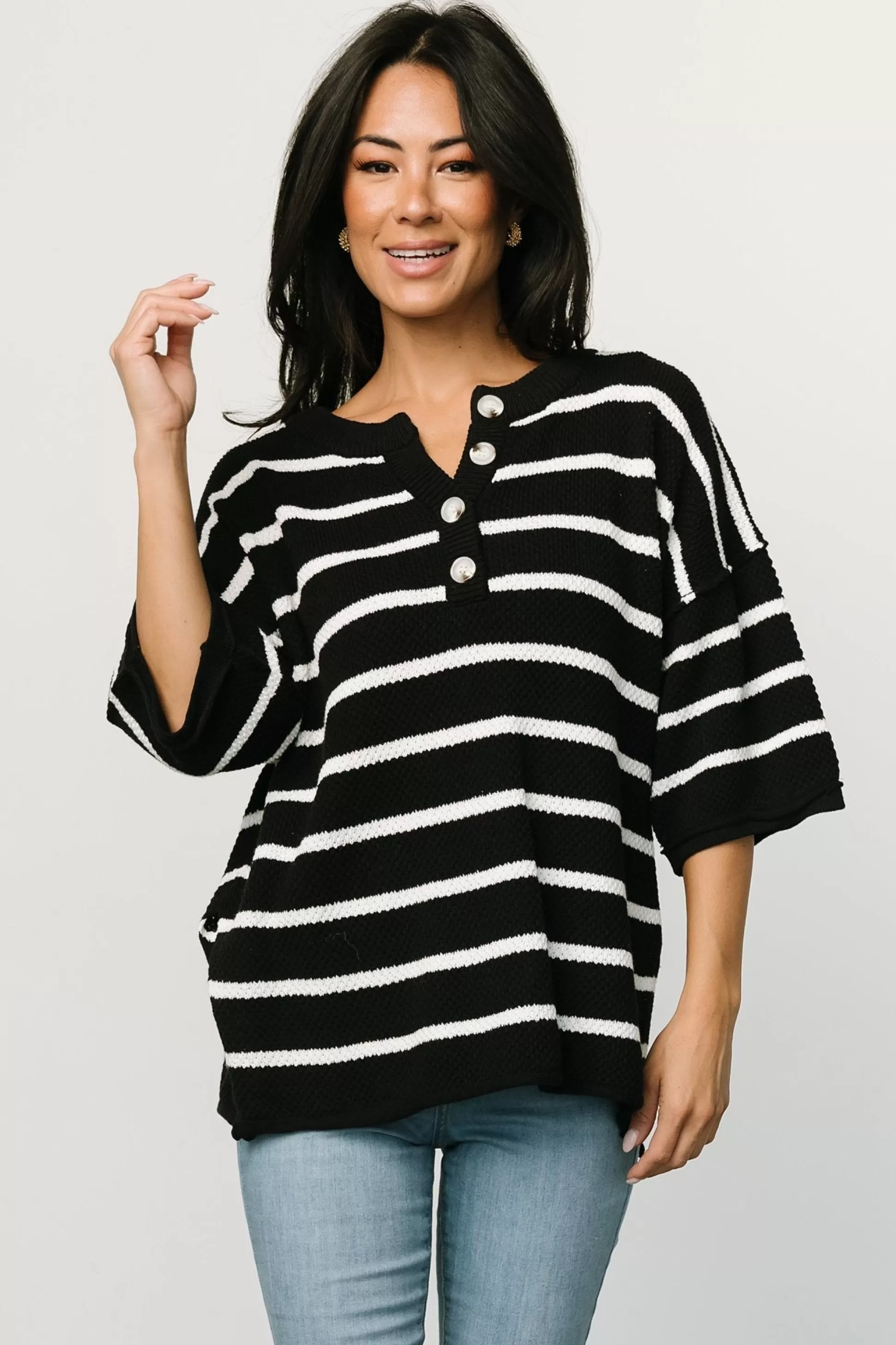 WINTER ESSENTIALS | Baltic Born Maddock Stripe Knit Top | Black + Off White