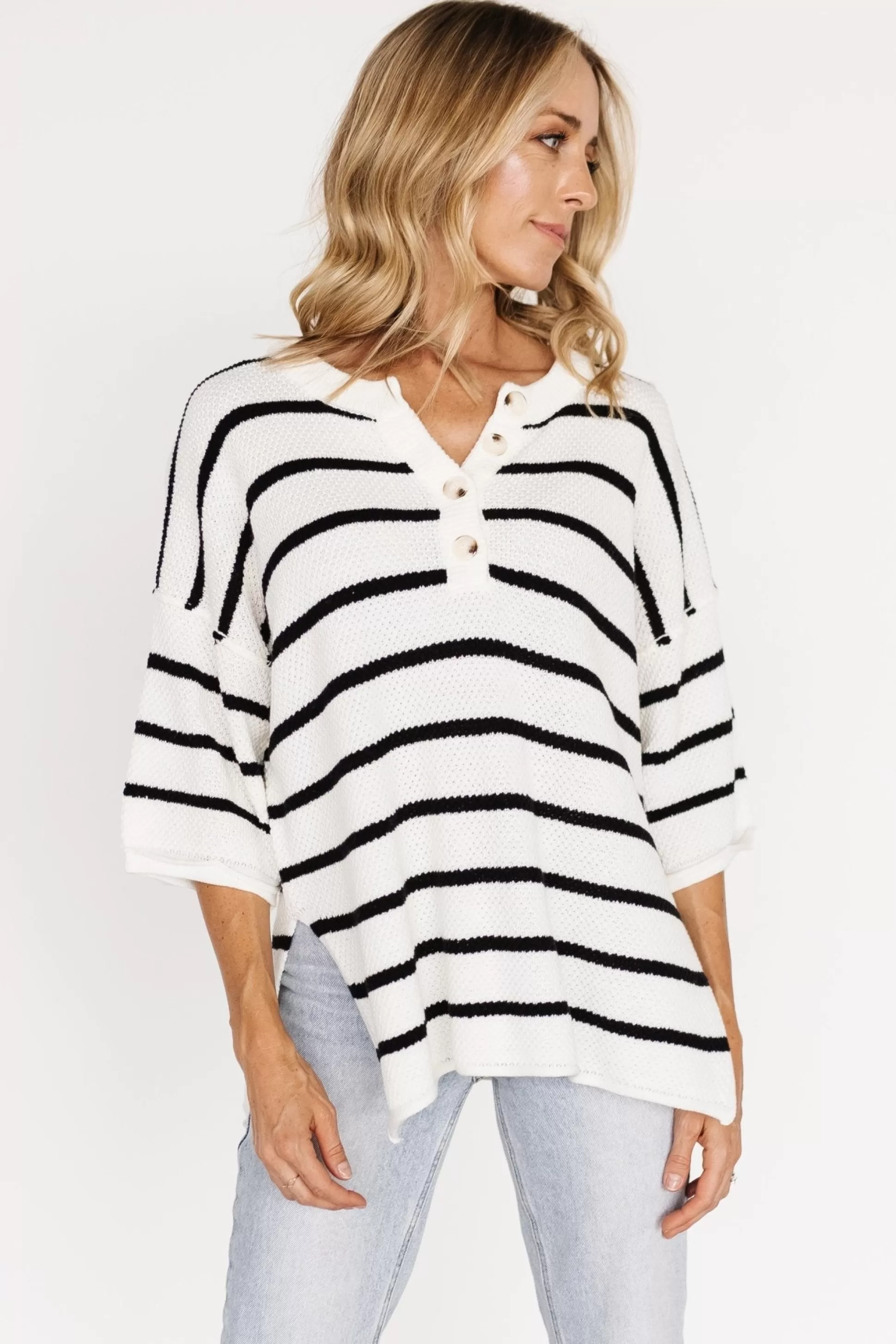 WINTER ESSENTIALS | Baltic Born Maddock Stripe Knit Top | Off White + Black