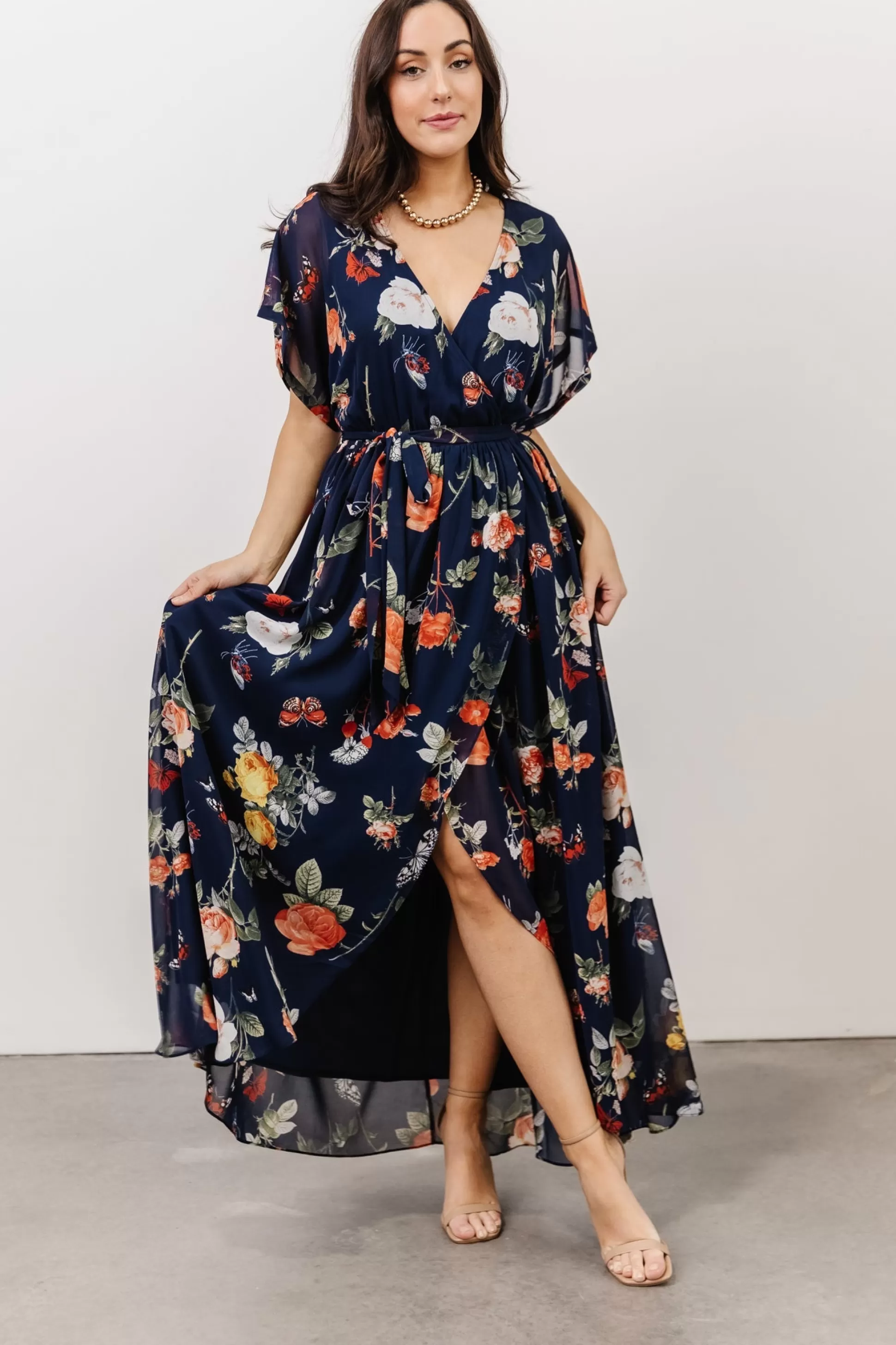 WINTER ESSENTIALS | Baltic Born Madeline Maxi Dress | Navy + Coral Floral