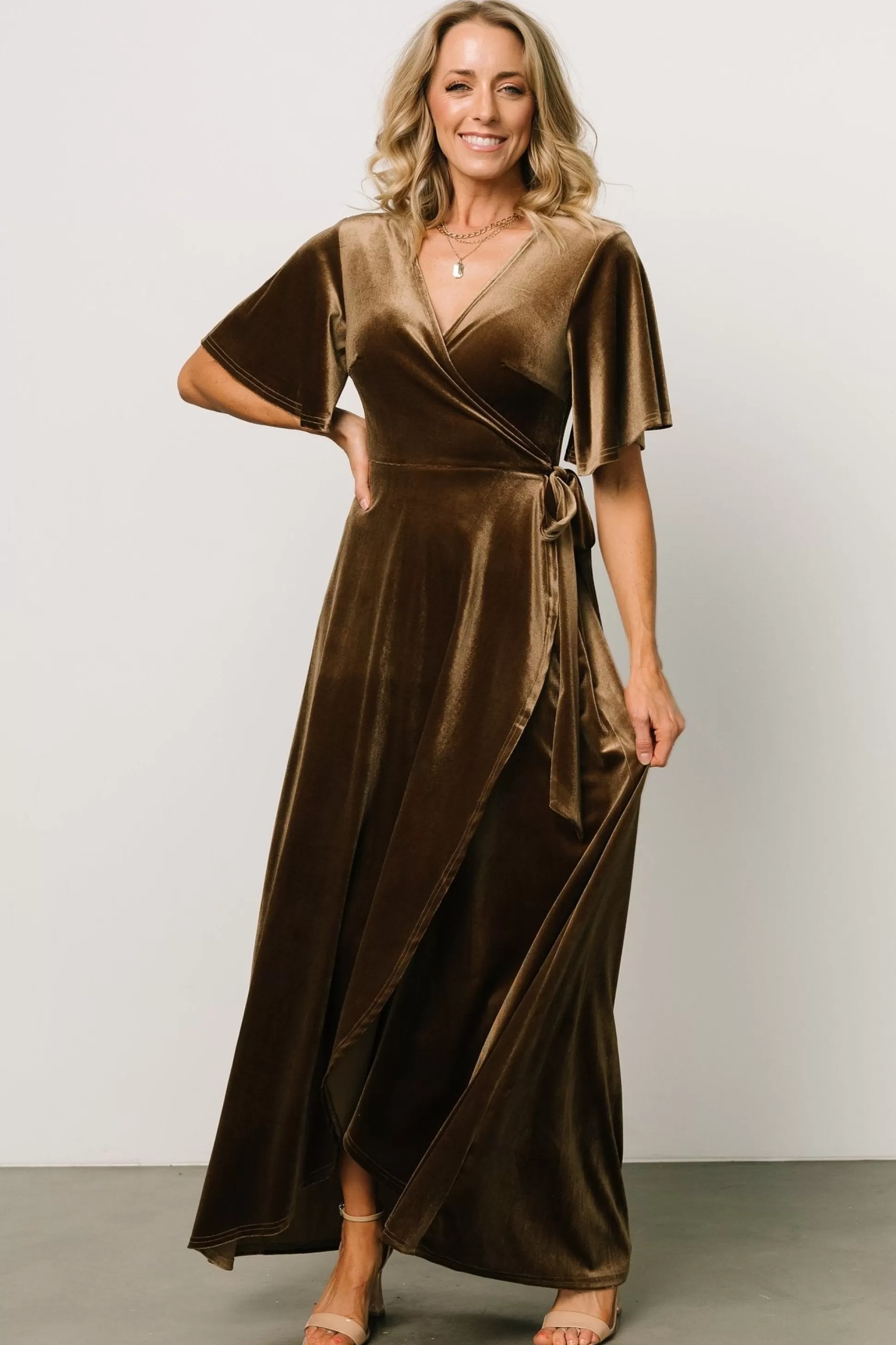 SALE | Baltic Born Maella Velvet Wrap Dress | Brushed Bronze