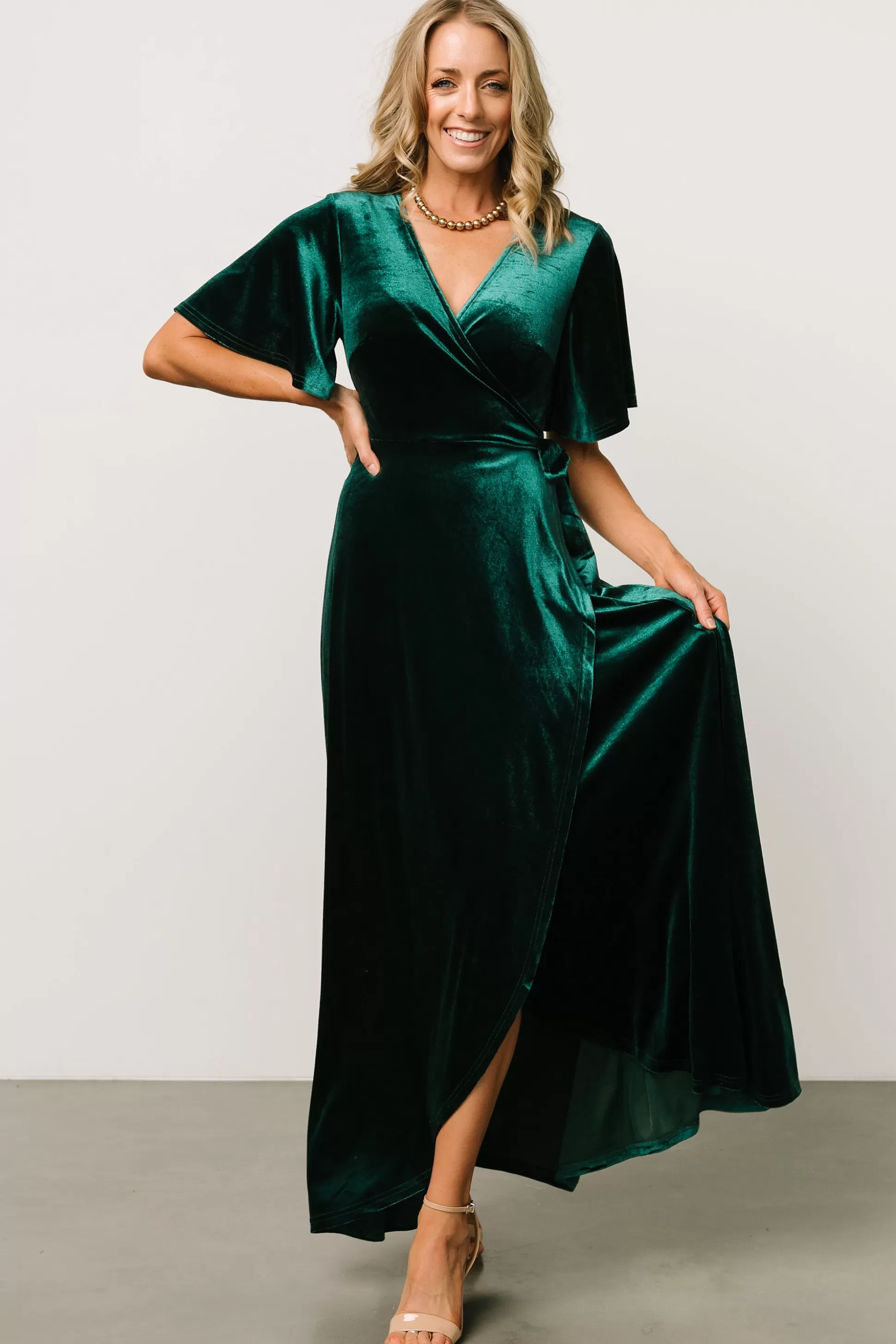 SALE | Baltic Born Maella Velvet Wrap Dress | Emerald