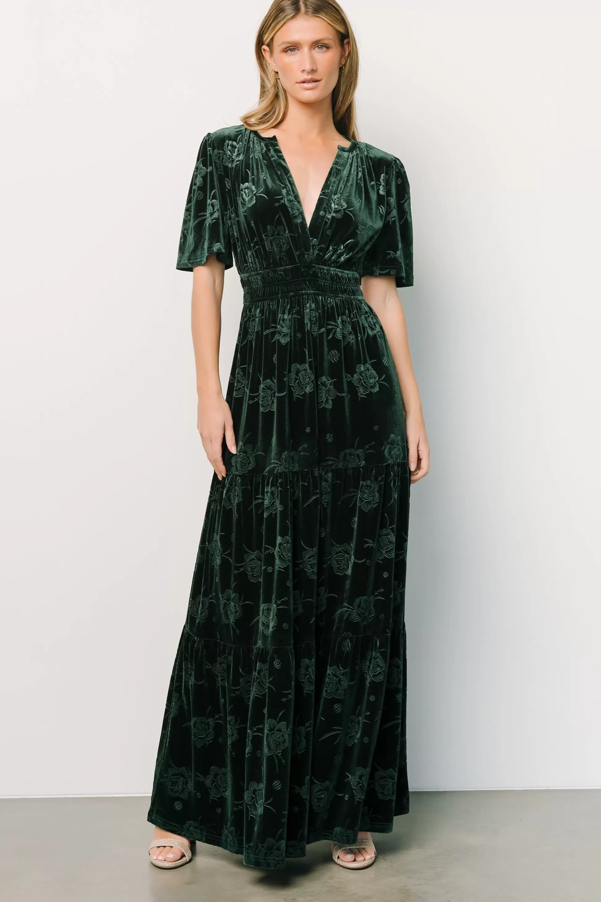 WINTER ESSENTIALS | Baltic Born Magliato Embossed Velvet Maxi Dress | Green