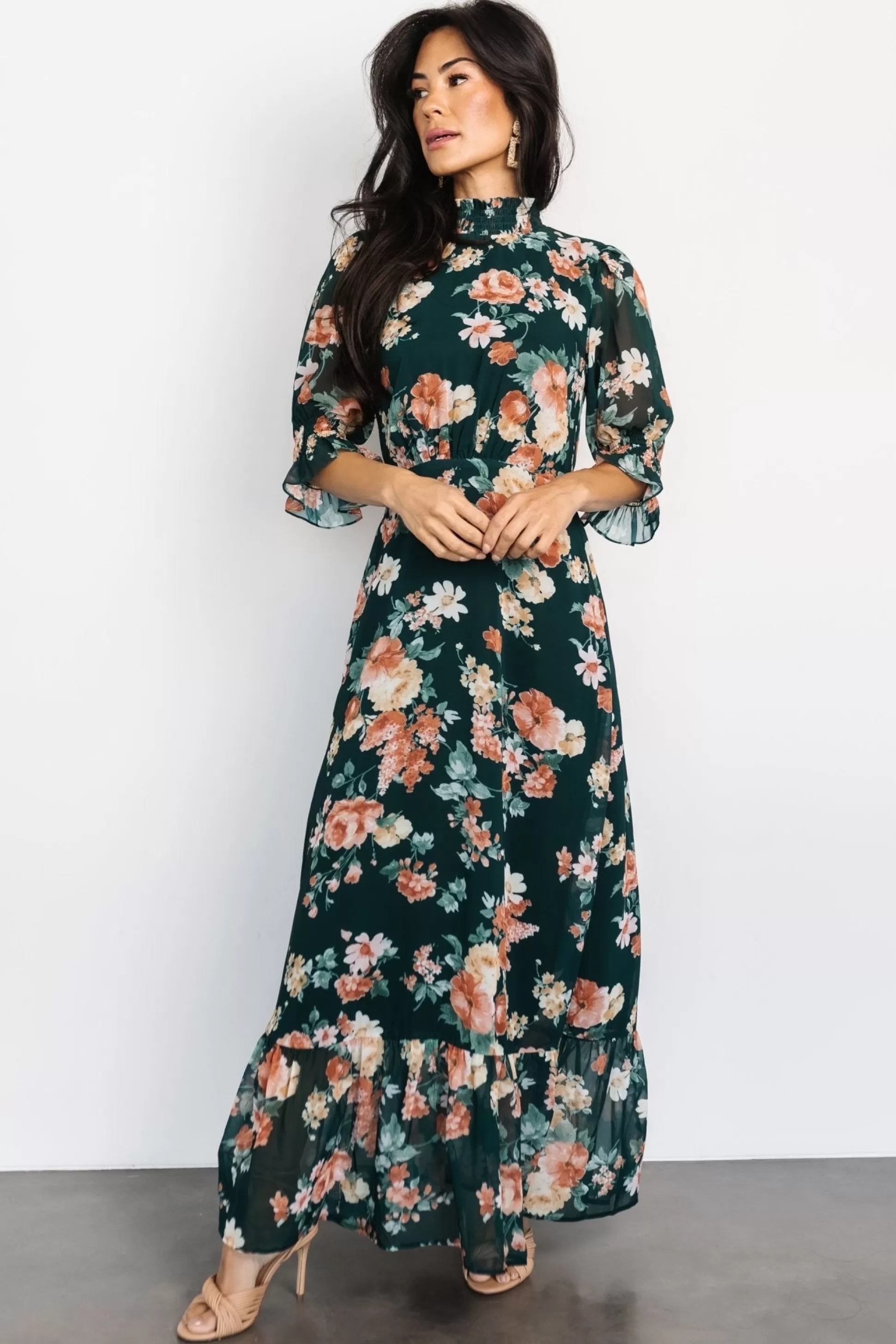 WEDDING SUITE | wedding guest | Baltic Born Marie Mock Neck Maxi Dress | Dark Green Floral