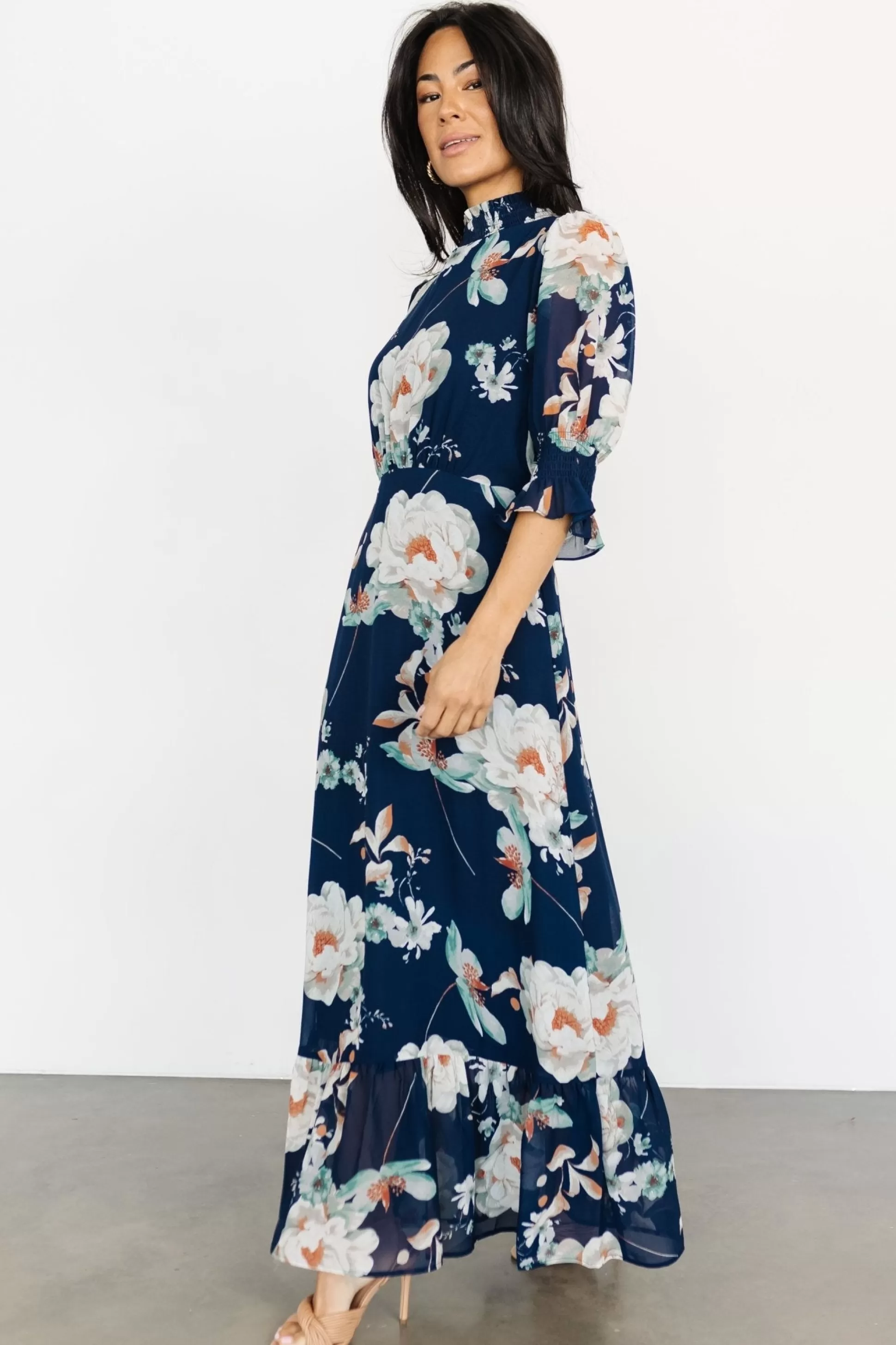 WEDDING SUITE | wedding guest | Baltic Born Marie Mock Neck Maxi Dress | Navy Floral