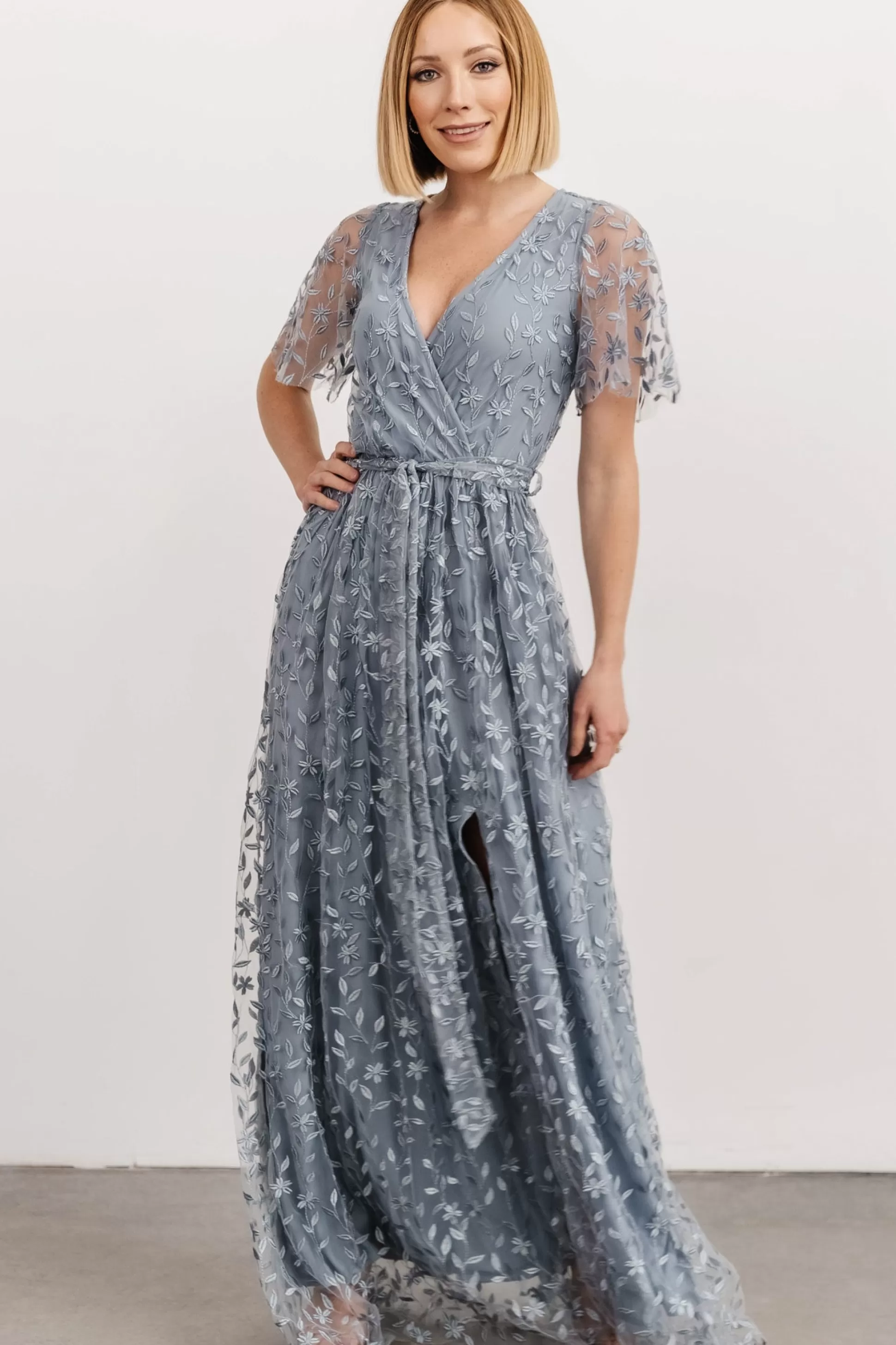 SALE | Baltic Born Marseille Embossed Maxi Dress | Dusty Blue