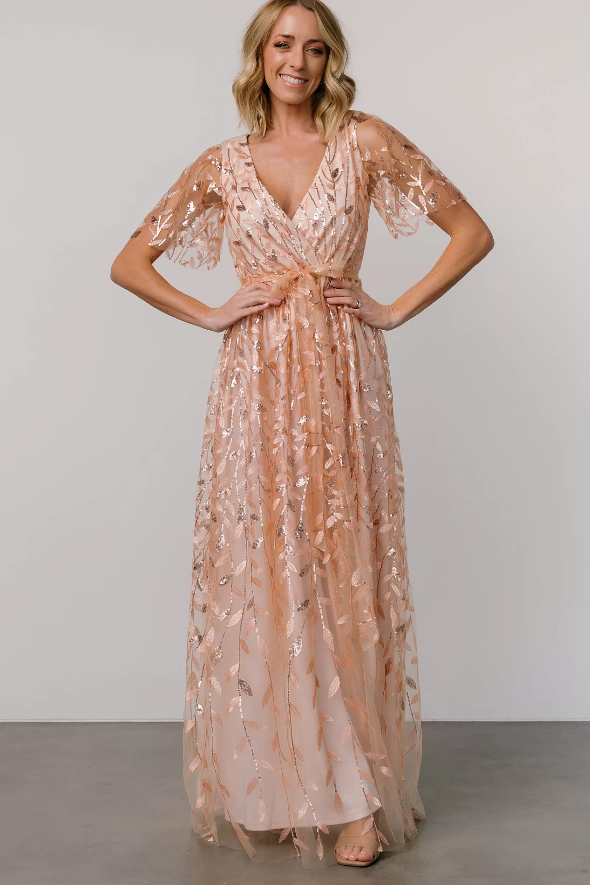 SALE | Baltic Born Marseille Embossed Maxi Dress | Rose Gold Sequin