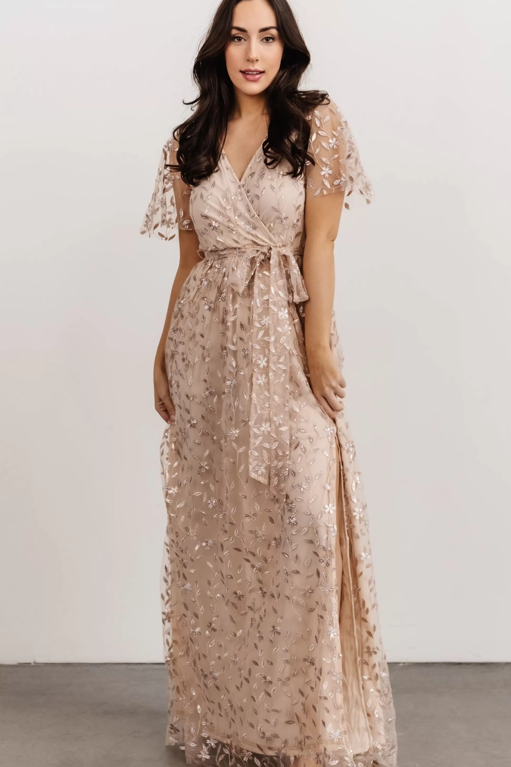 SALE | Baltic Born Marseille Embossed Maxi Dress | Sequin Champagne