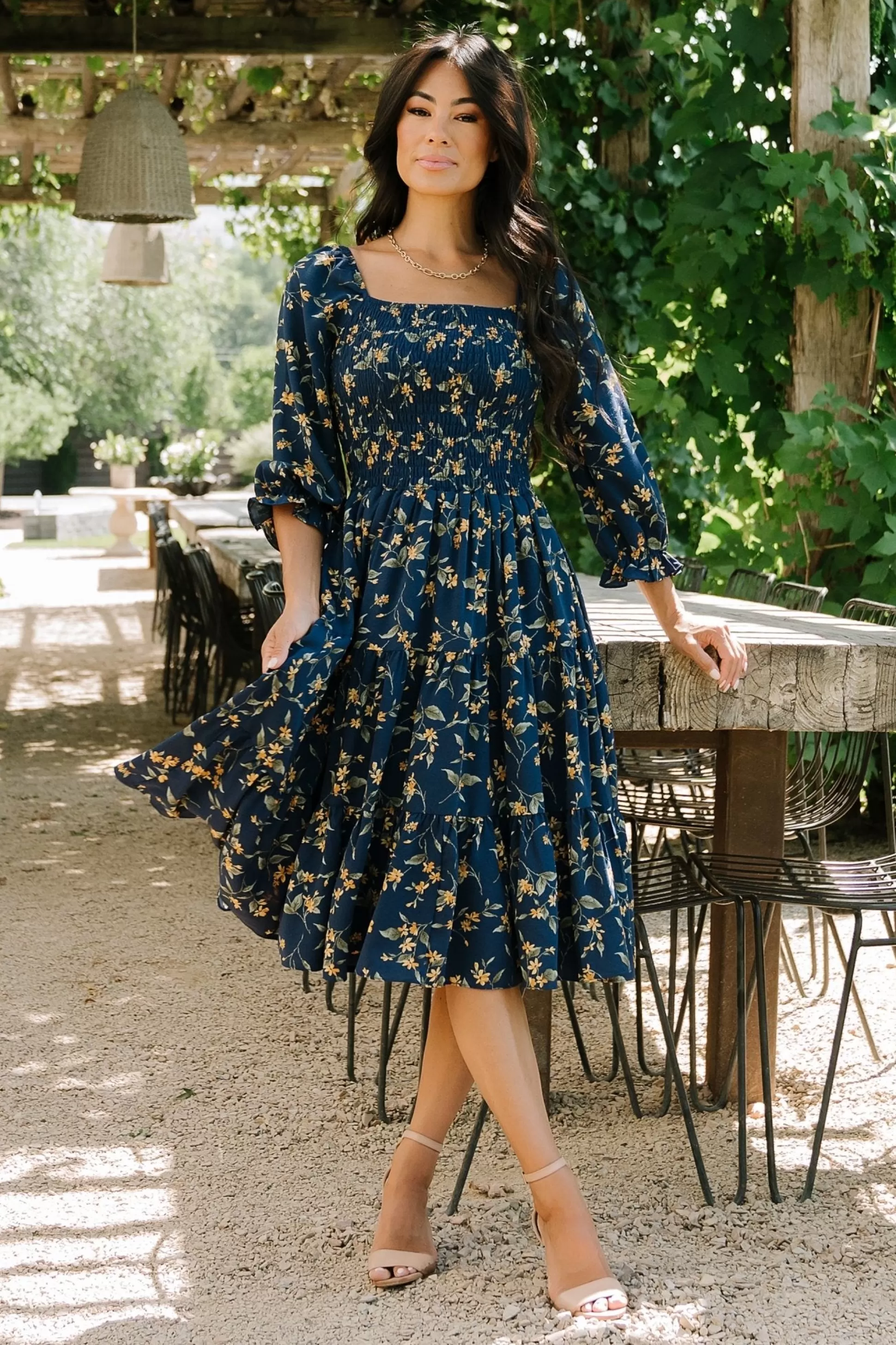 SALE | Baltic Born Marta Smocked Midi Dress | Navy Floral