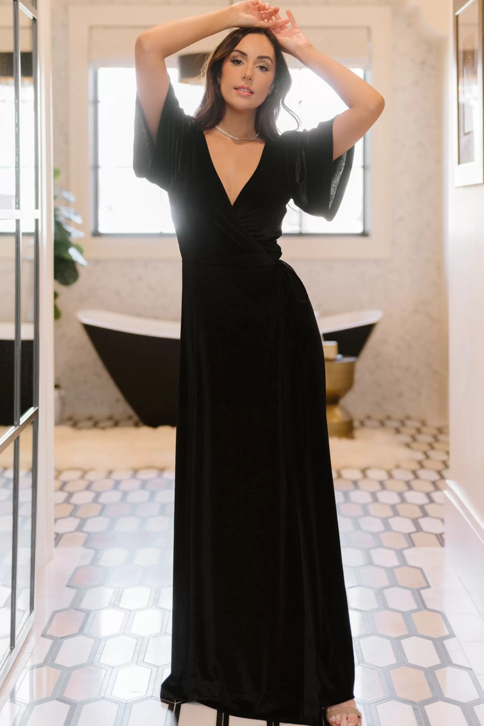 maxi dresses | WEDDING SUITE | Baltic Born Meghan Velvet Wrap Maxi Dress | Black