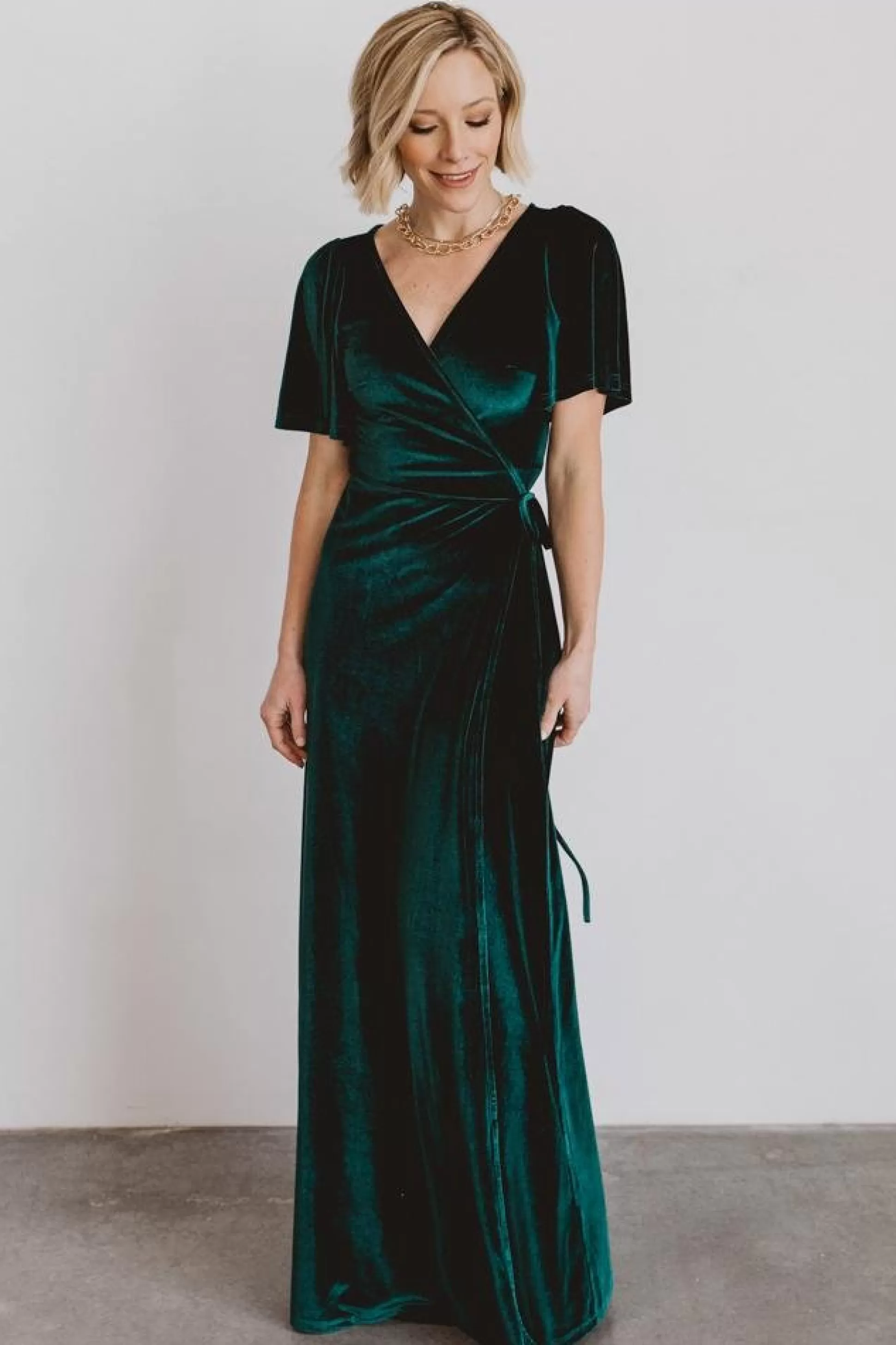 maxi dresses | WEDDING SUITE | Baltic Born Meghan Velvet Wrap Maxi Dress | Emerald