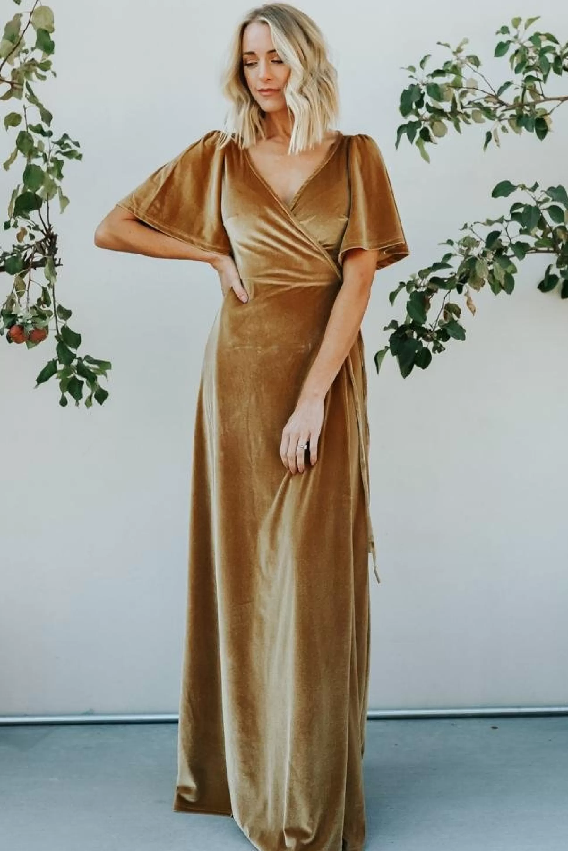 maxi dresses | WEDDING SUITE | Baltic Born Meghan Velvet Wrap Maxi Dress | Gold