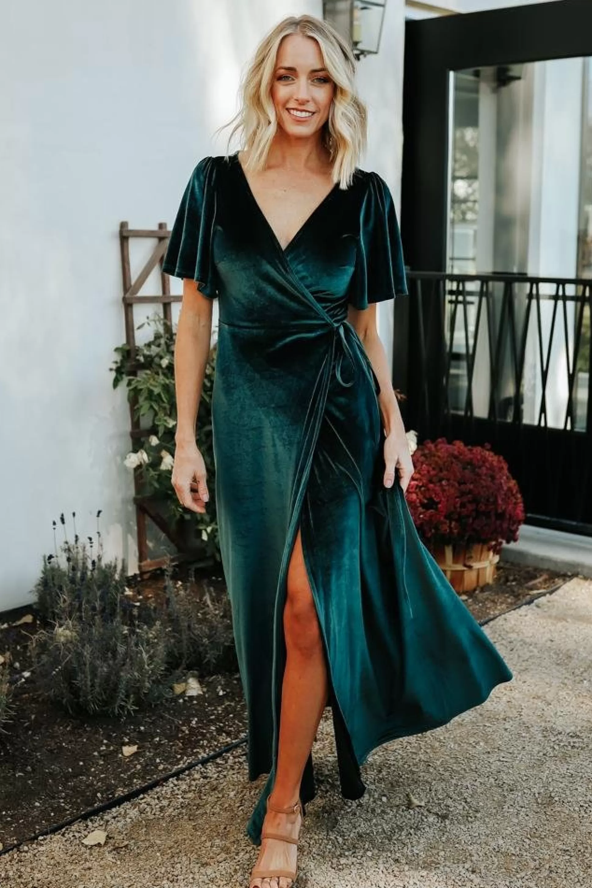 maxi dresses | WEDDING SUITE | Baltic Born Meghan Velvet Wrap Maxi Dress | Jade