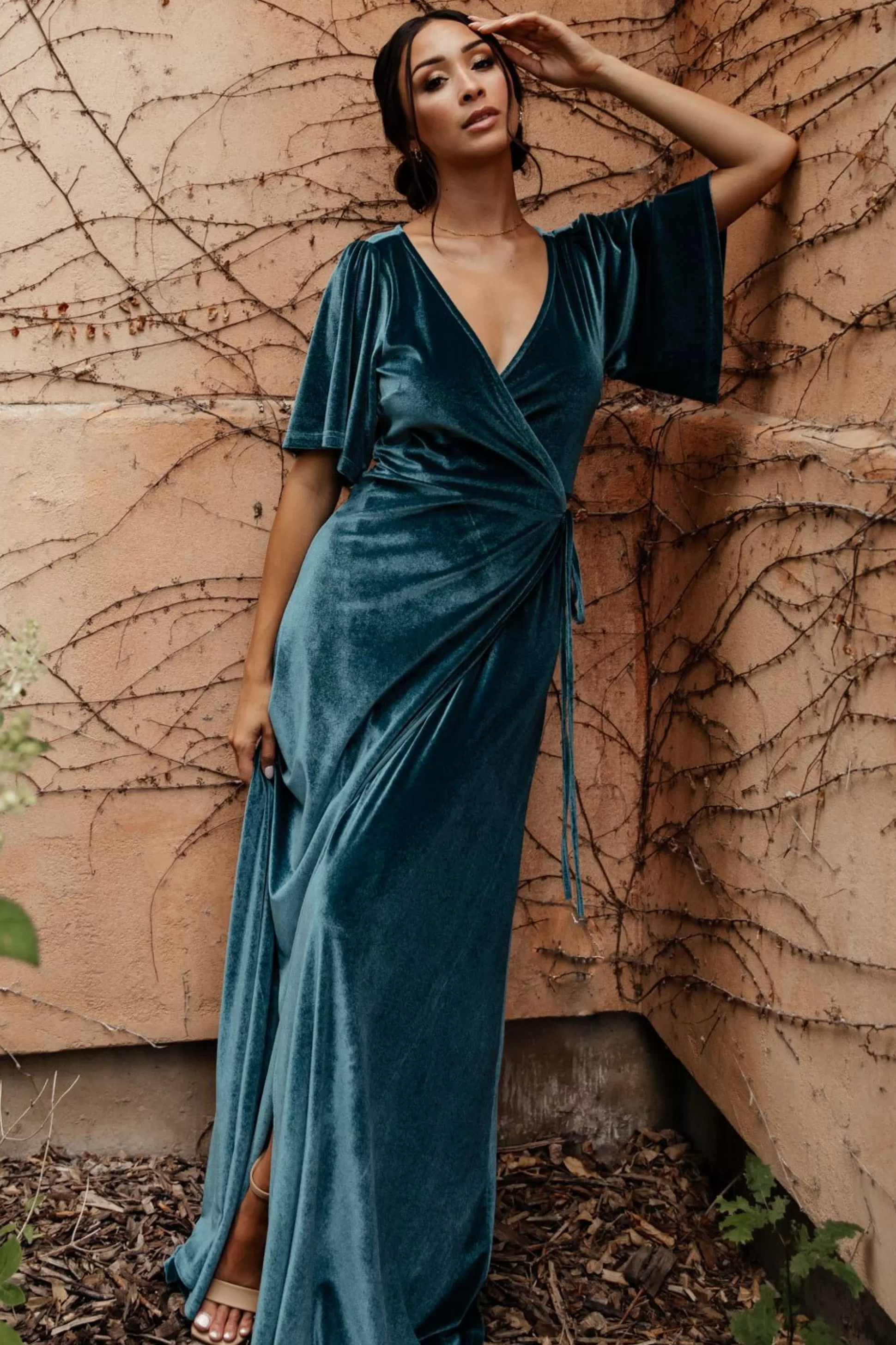 maxi dresses | WEDDING SUITE | Baltic Born Meghan Velvet Wrap Maxi Dress | Persian Blue