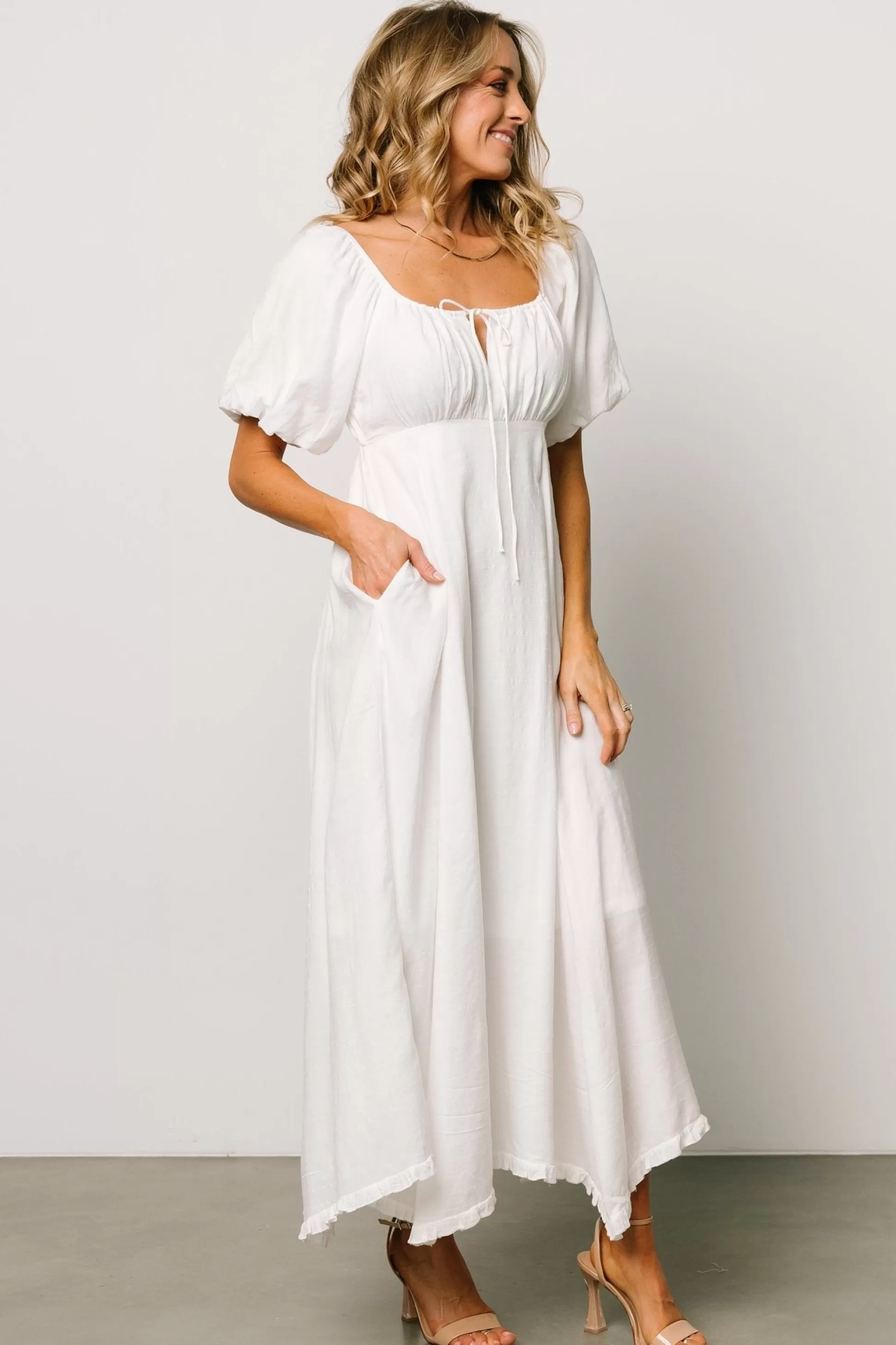 midi dresses | Baltic Born Meredee Puff Sleeve Dress | Off White